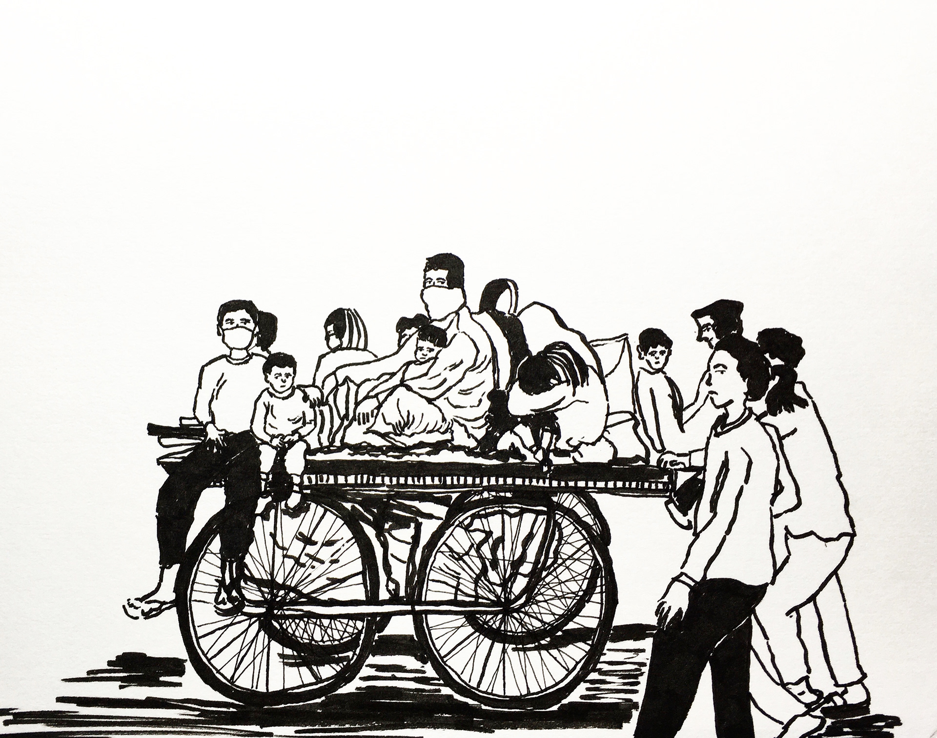 27 - Ref image by Adnan Abidi/Reuters via scroll.in..A migrant worker rides a cart with his family on a highway as they return to their villages during the 21-day nationwide lockdown; in Ghaziabad, on the outskirts of New Delhi, March 27th 2020. 