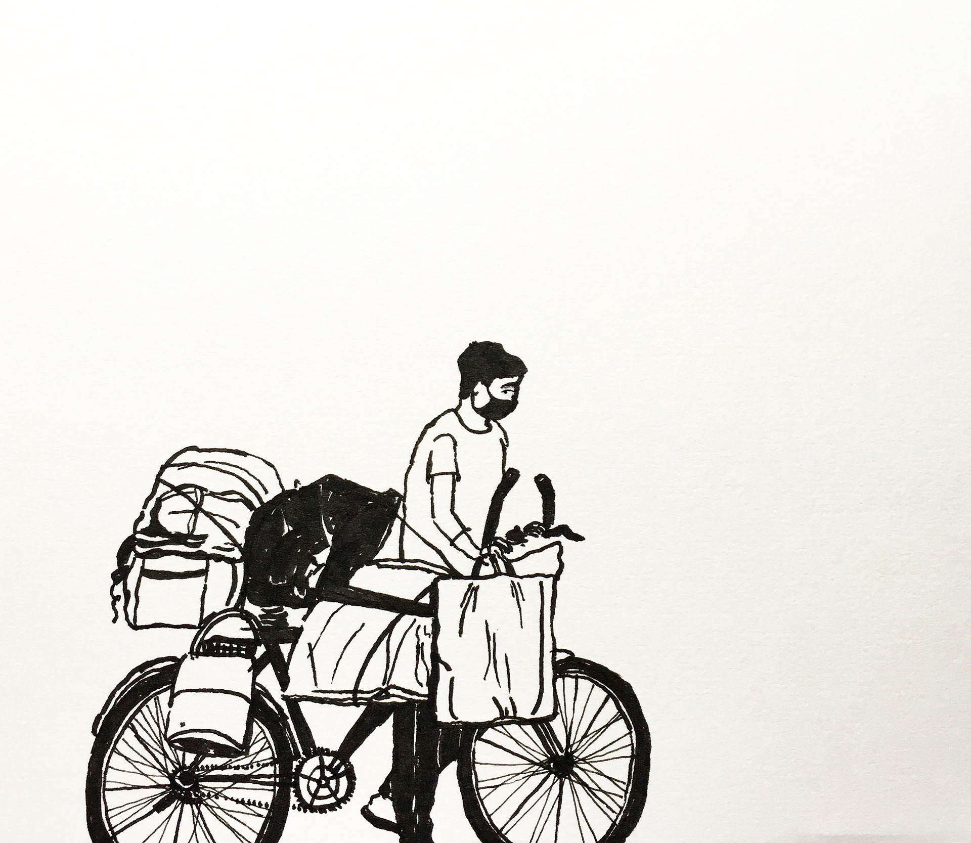 29 - A migrant pulls his bicycle, with his packed belongings, as he walks home from Gurugram. Ref image by PTI via thewire.in  