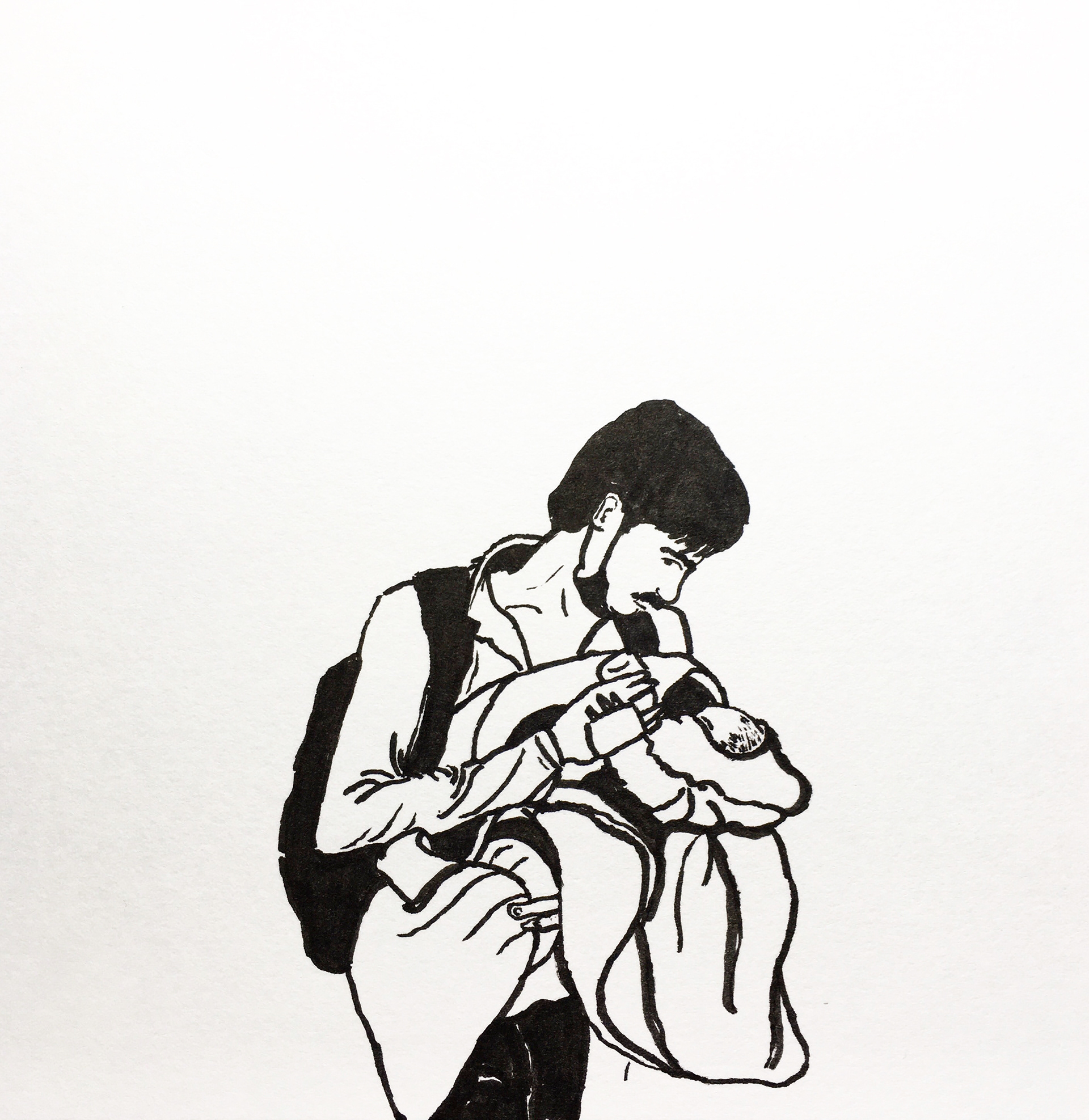 44 - A migrant worker feeds his newborn baby as he walks on the highway on the outskirts of Delhi, looking for transport to return to his village. Ref image by Adnan Abidi/Reuters via Quartz India