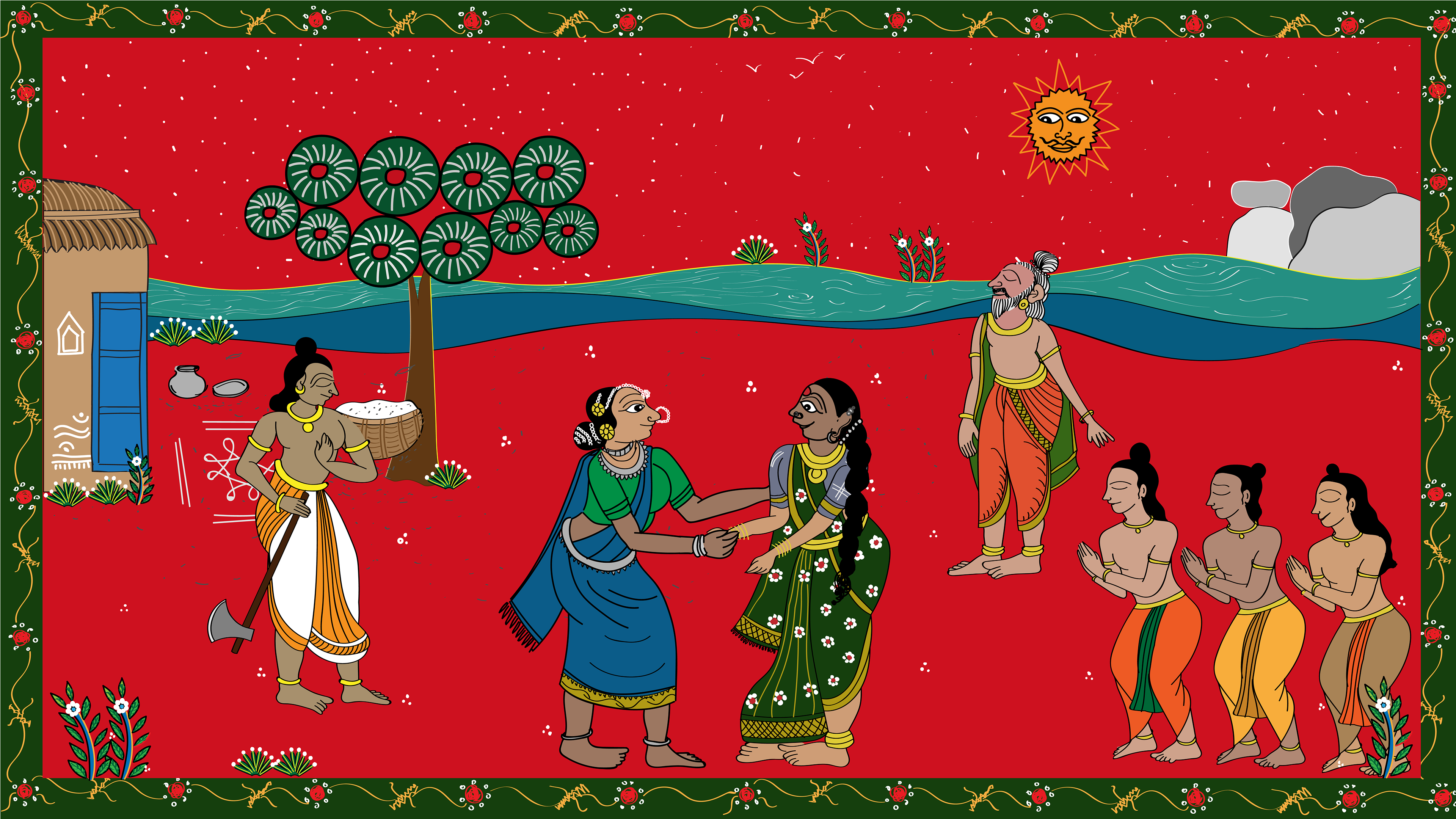 And so, Jamadagni brings them all back, only to switch the heads and bodies of the two women!
