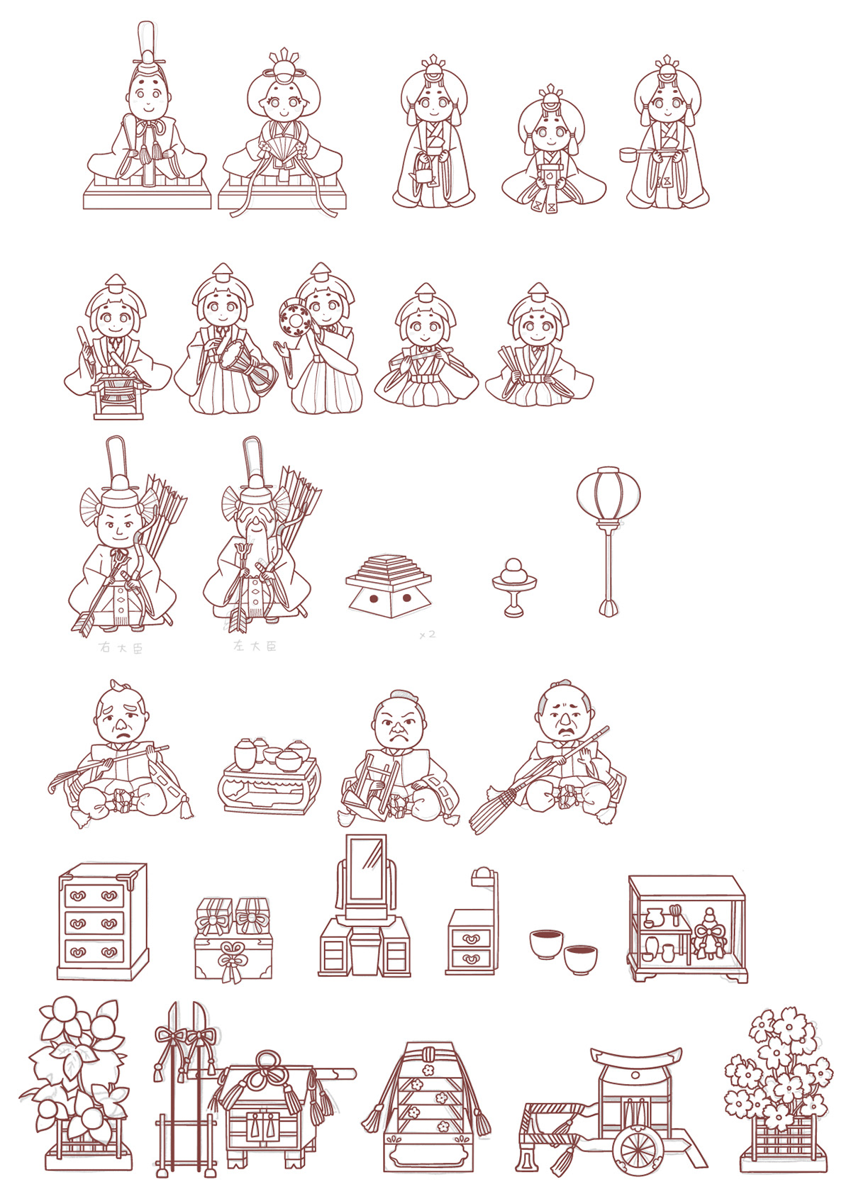 ひな壇パーツ（線画）