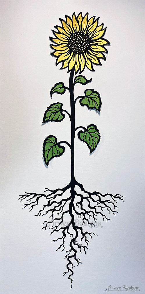 Sunflower cut paper art