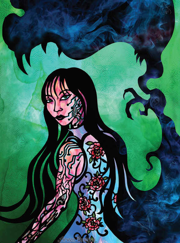 Japanese girl android cyberpunk illustration