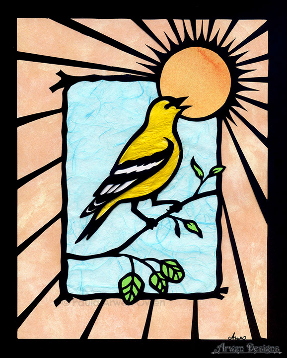 Goldfinch cut paper collage