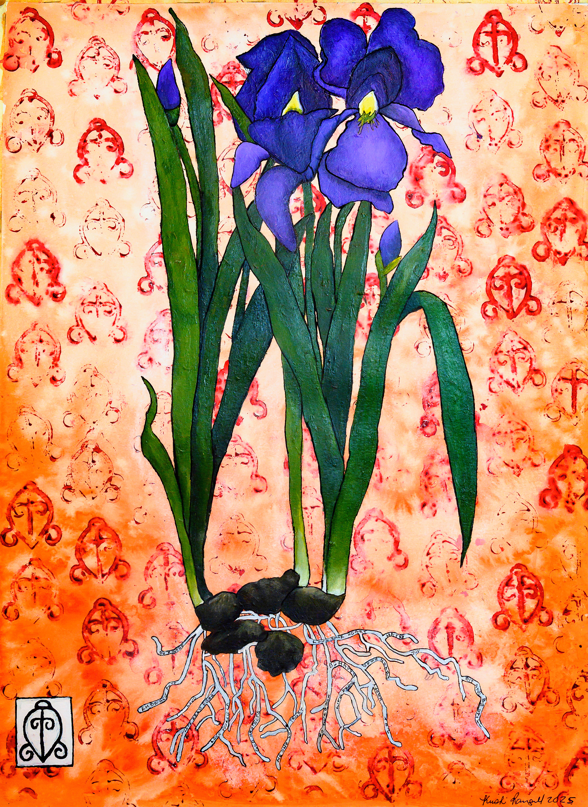 “Ancestor Flowers” • Acrylic and Ink on Watercolor Paper • 18 x 24 inches • 2025