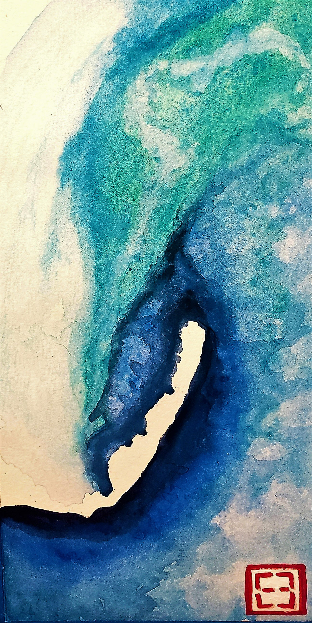 "High Tide" • Mixed Media Acrylic, Watercolor and Ink on Watercolor Paper •  6 x 11.5 Inches  • 2020 