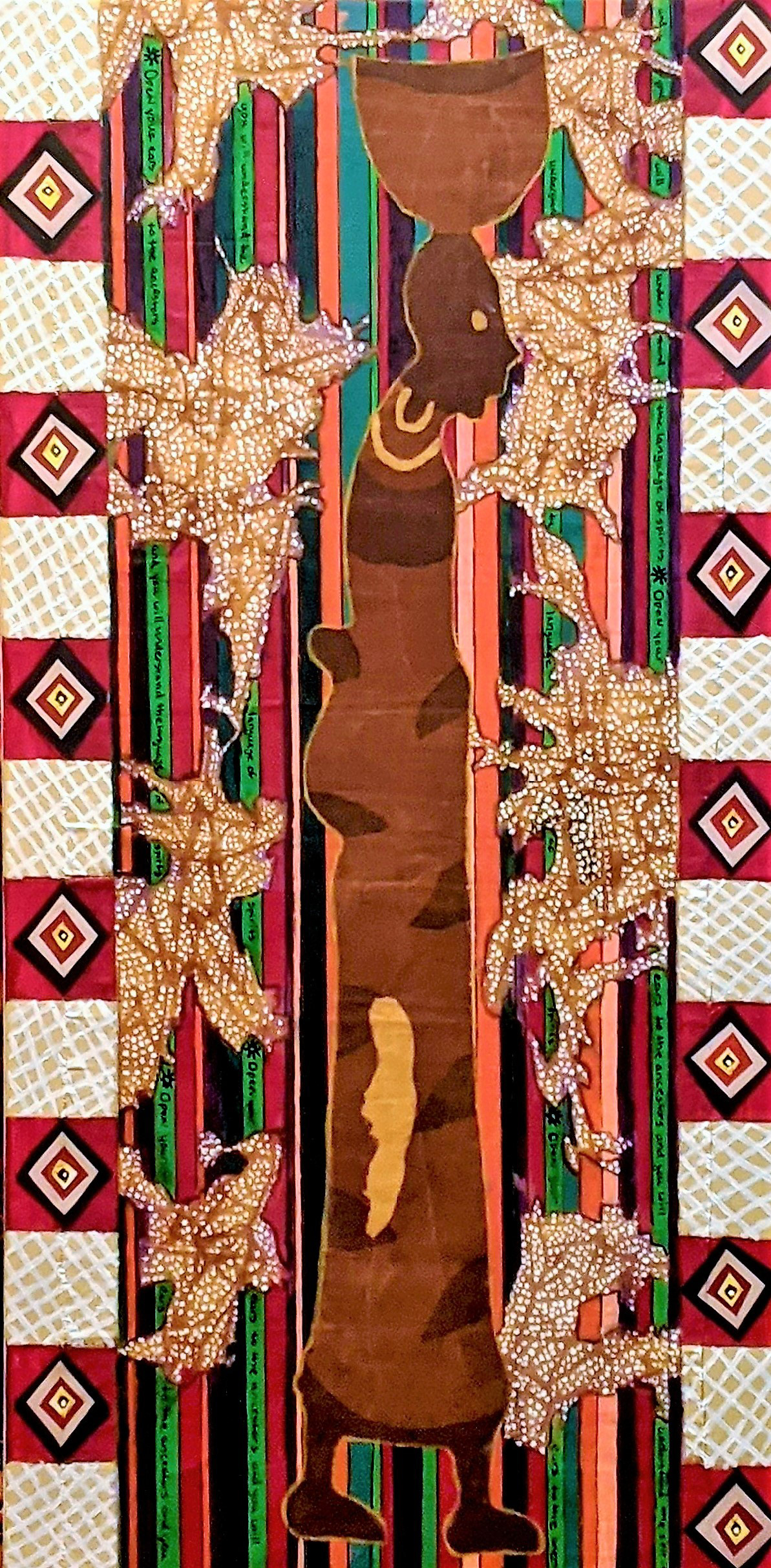 "Inner Voice #2" • Mixed Media • Fabric, acrylic, Paper and Ink on Canvas • 30x15 inches • 2020