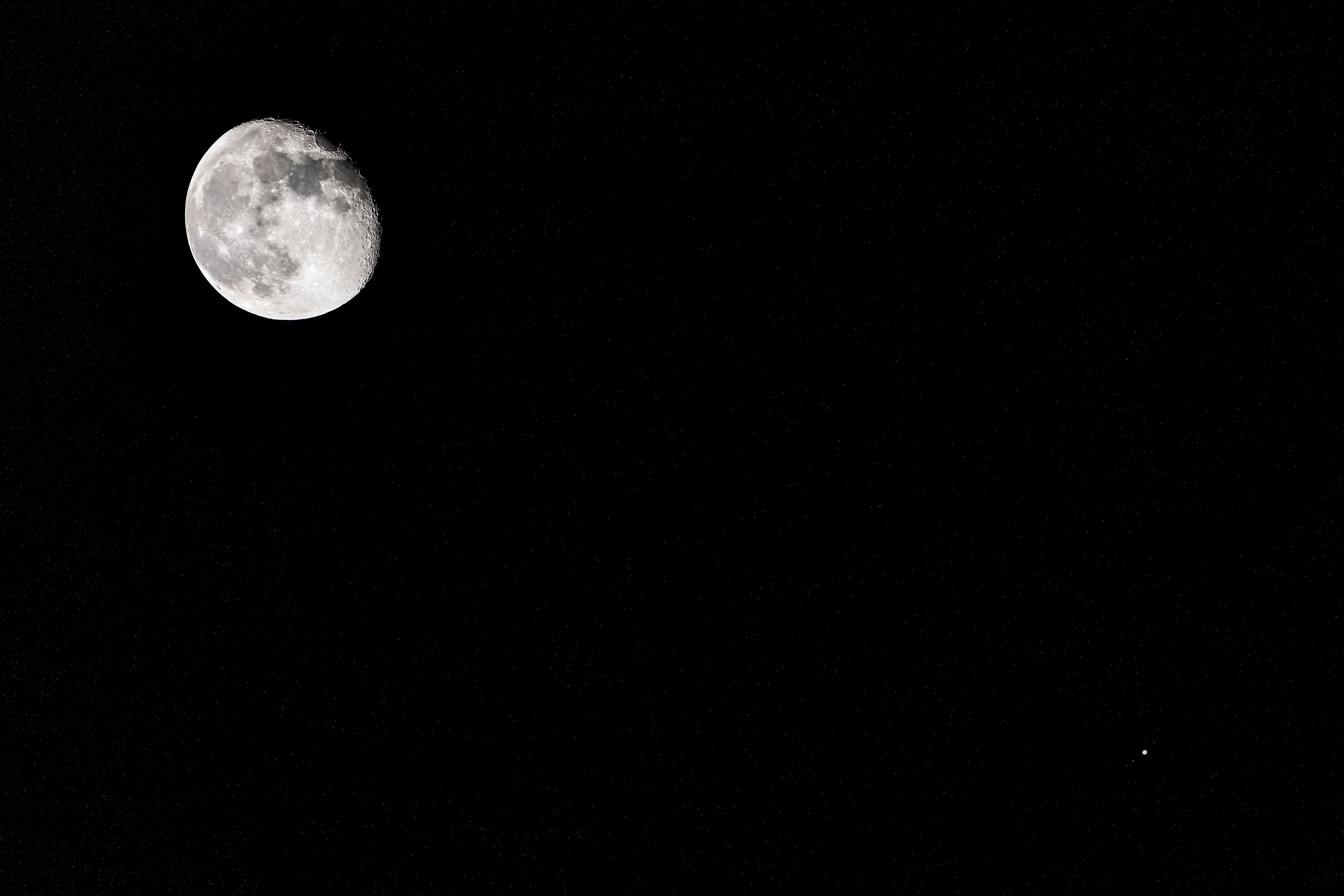 Moon hanging out with Jupiter and its moons