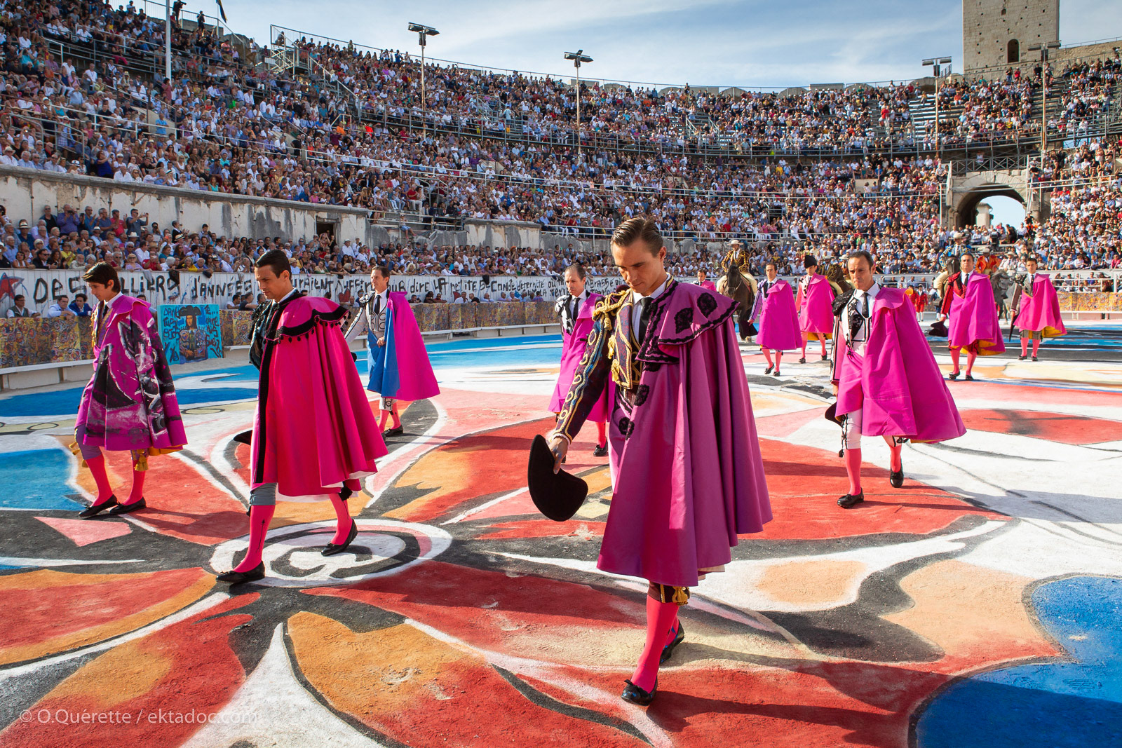 Corrida goyesque aux arènes d'Arles lors de la Feria du Riz 2018. Juan Bautista, Sebastien Castella, Jose Maria Manzanares