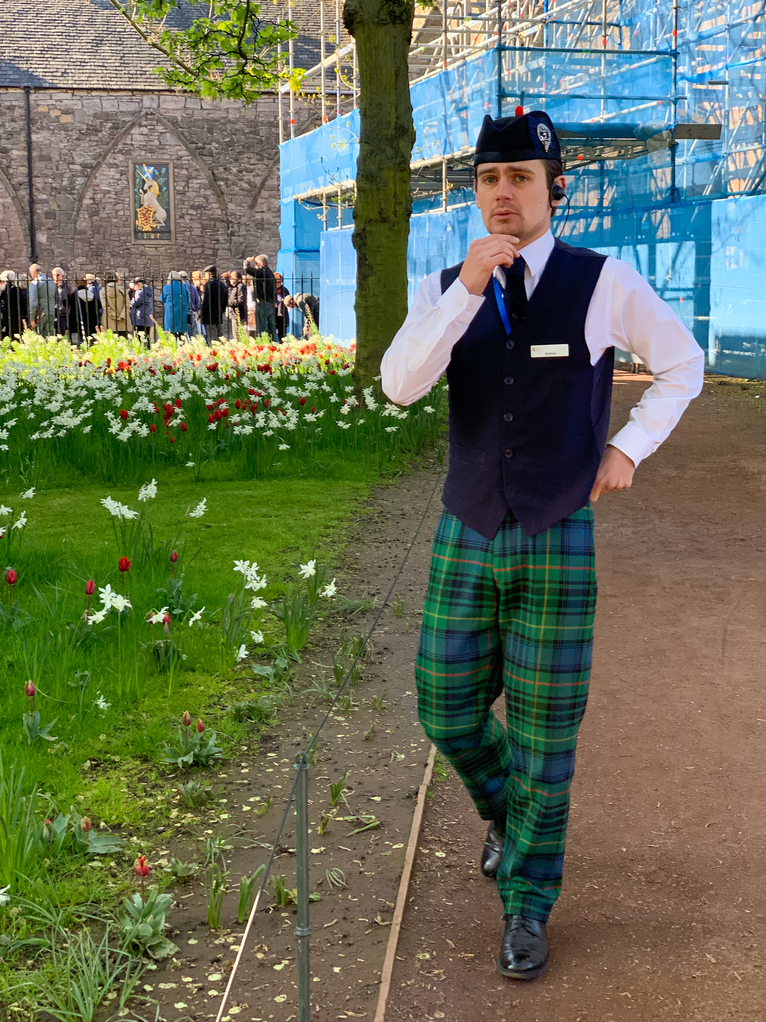 Our private guide, Andrew, at the Palace of Holyroodhouse. Edinburgh, Scotland. May 12, 2019