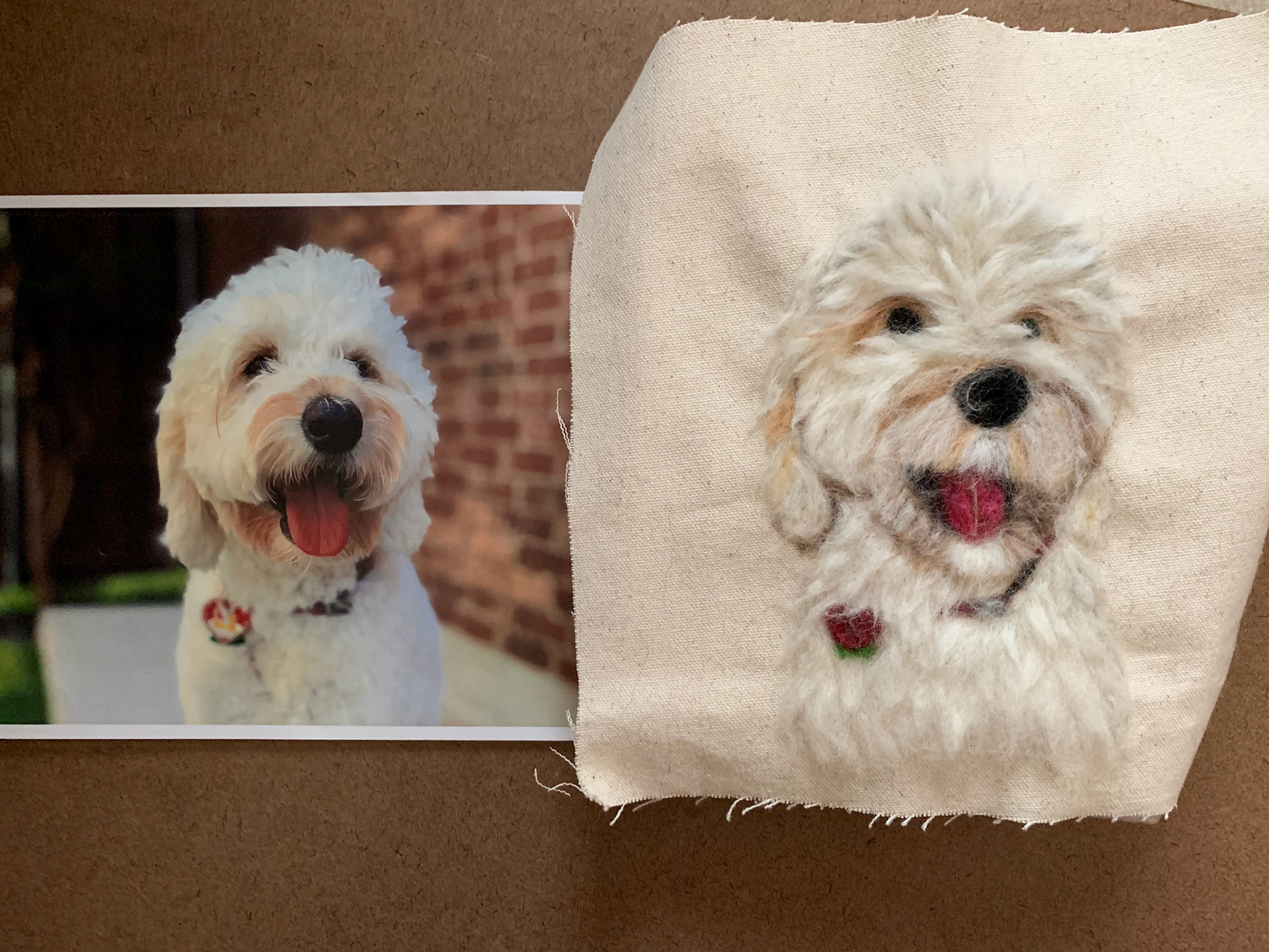 First time painting with wool and finished up at home. Here is the final product side-by-side with the photo it was based on. August 20, 2019