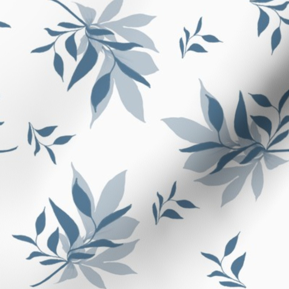 This airy, hand-painted design features gentle pastel watercolor leaves scattered across a crisp white background. Its soothing, minimalist feel makes it ideal for nurseries, modern interiors, fabric projects, stationery, and wallpapers.