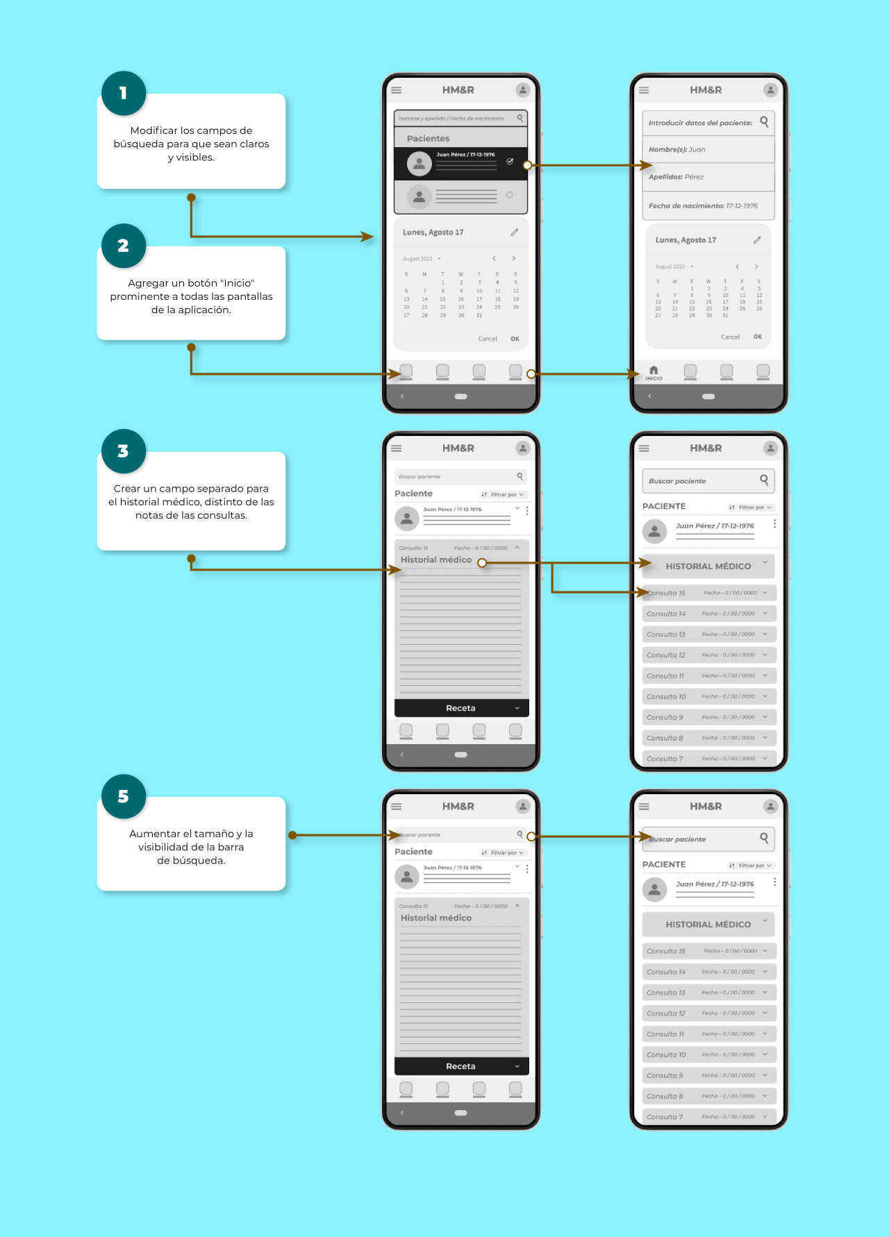 Iteración del prototipo en baja fidelidad tras el estudio de usabilidad.