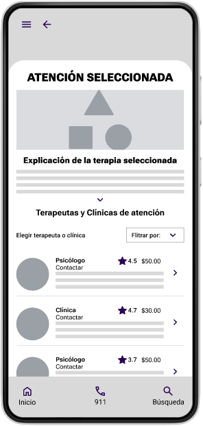 3. Pantalla de la atención seleccionada.