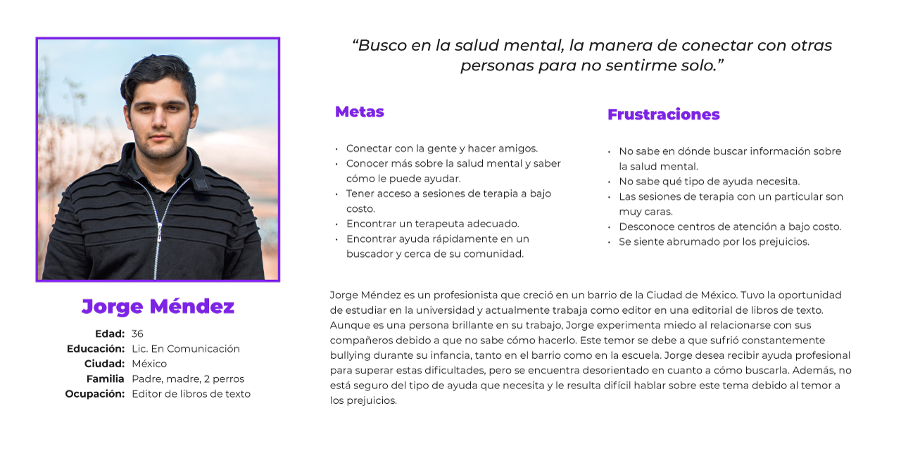 Persona: Juan Méndez. "Busco en la salud mental, la manera de conectar con otras personas para no sentirme solo".