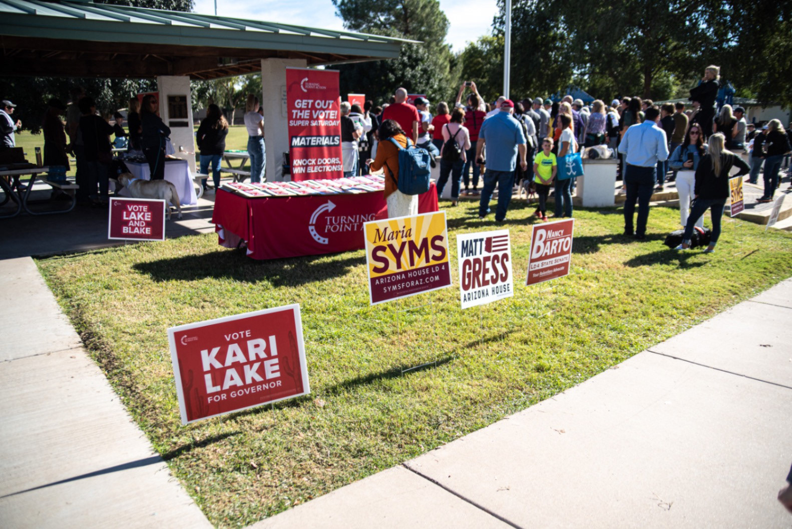 This photo shows a Turning Point USA Super Saturday Event held on November 6, 2022. Republican Party candidates and their supporters doubled down on the issue of inflation, illegal immigration, and the rationale of building a wall at the southern border.