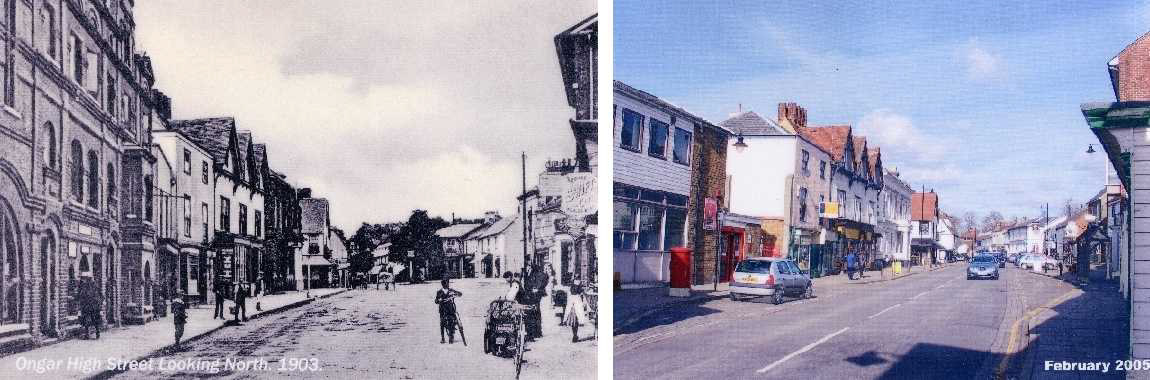 Ongar High Street looking north circa. 1903 and February 2005