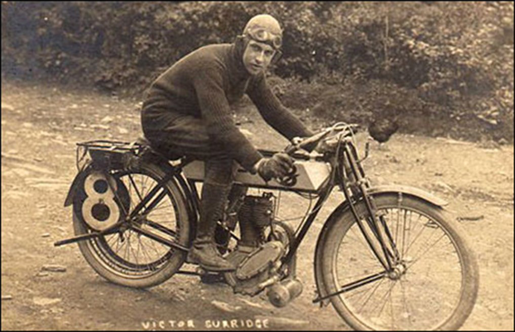 Victor Surridge was a works rider for the Coventry based Rudge-Whitworth Cycles and just weeks before his death had broken the world record for distance covered in an hour at Brooklands motor racing circuit. A rising star, he was still in his late teens when he tragically became the first rider to be killed at the Isle of Man TT races.