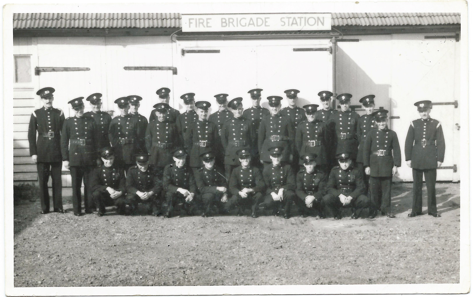 WWII NFS crews outside the Fire Station in the yard behind the Red Lion Pub (now demolished)