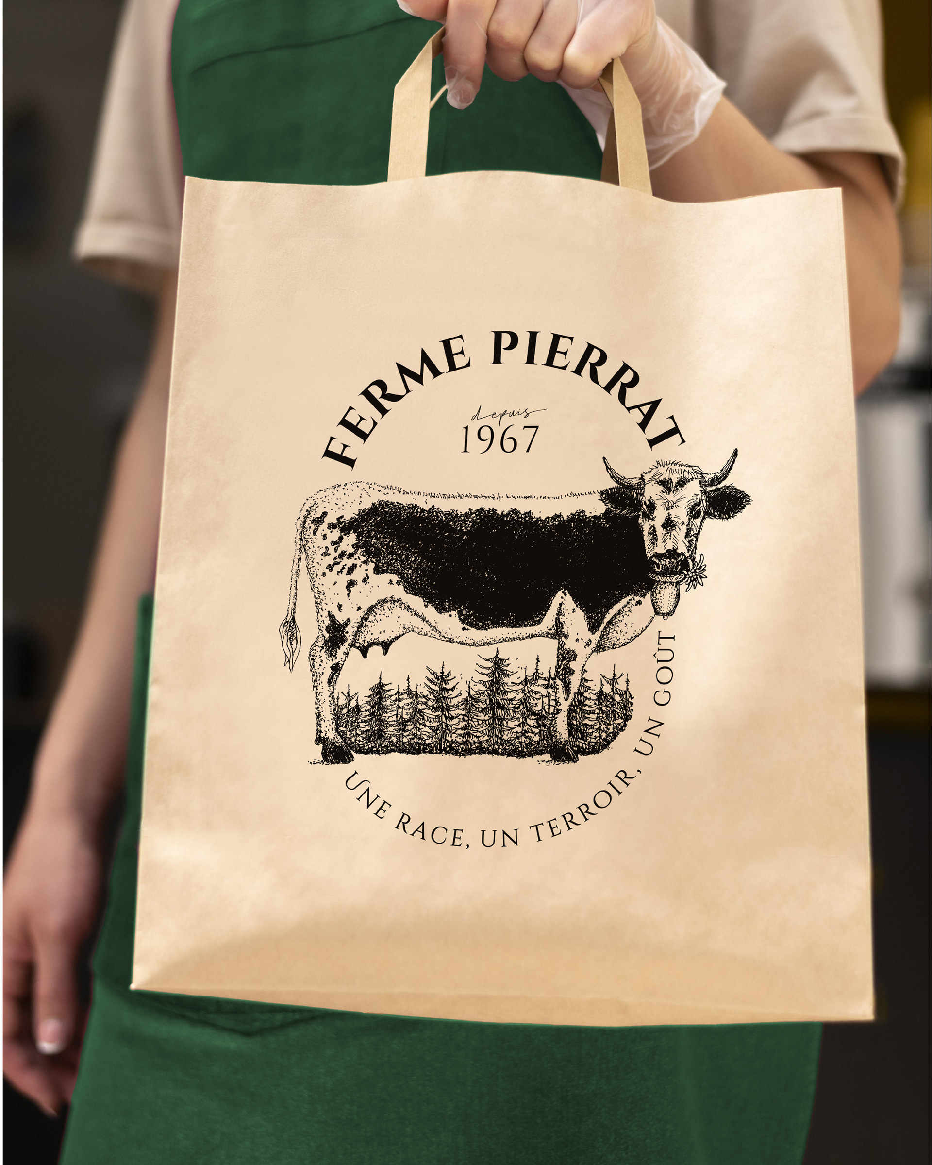 marquage tote bag, identité visuelle Ferme Pierrat