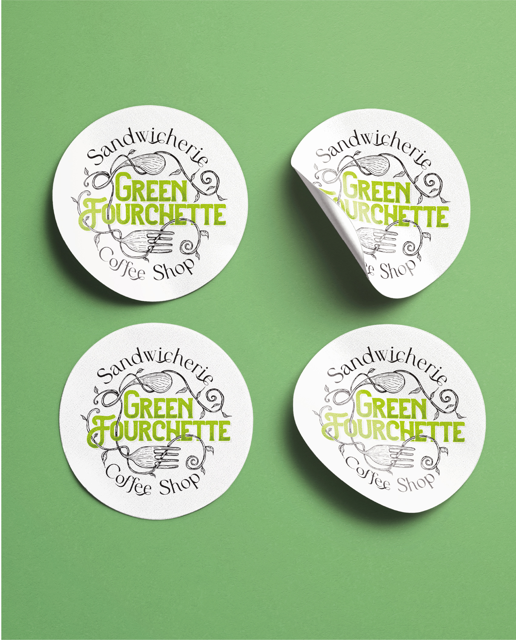 Création adhésifs pour Green Fourchette (Restaurant, sandwicherie et Coffee Shop)