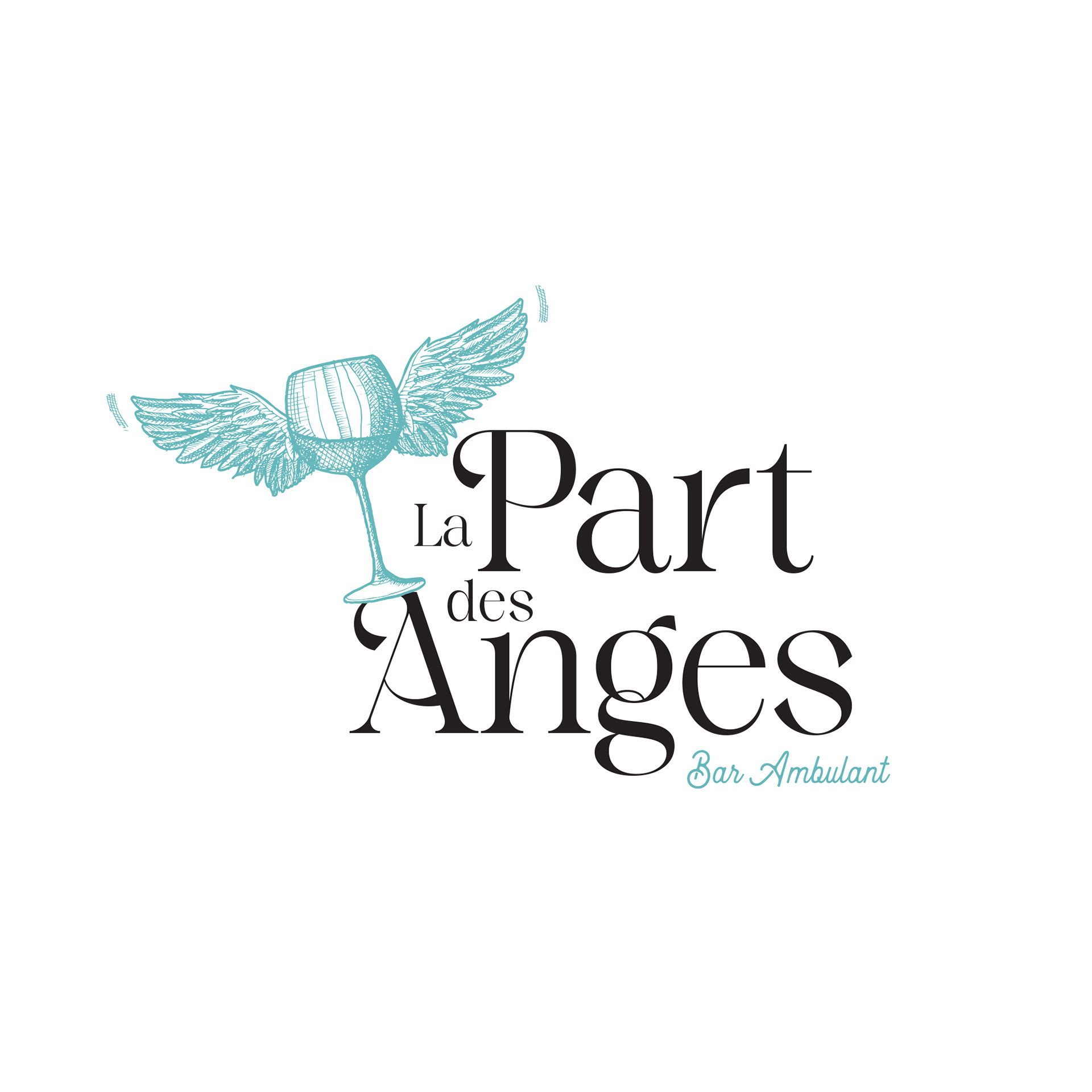Logo sur fond blanc pour le bar ambulant “La part des anges” Croquis logo ©Olivier Cochard “Le Graphiste Sauvage”
