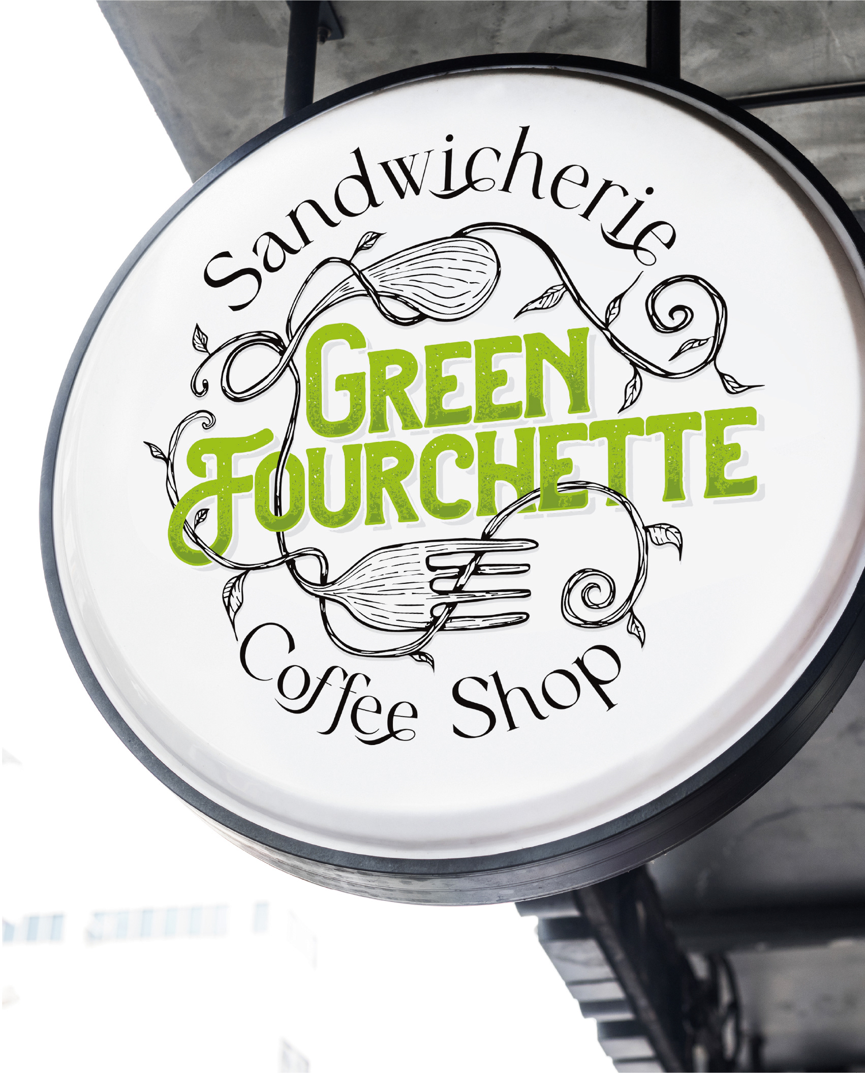 Création enseigne pour Green Fourchette (Restaurant, sandwicherie et Coffee Shop)