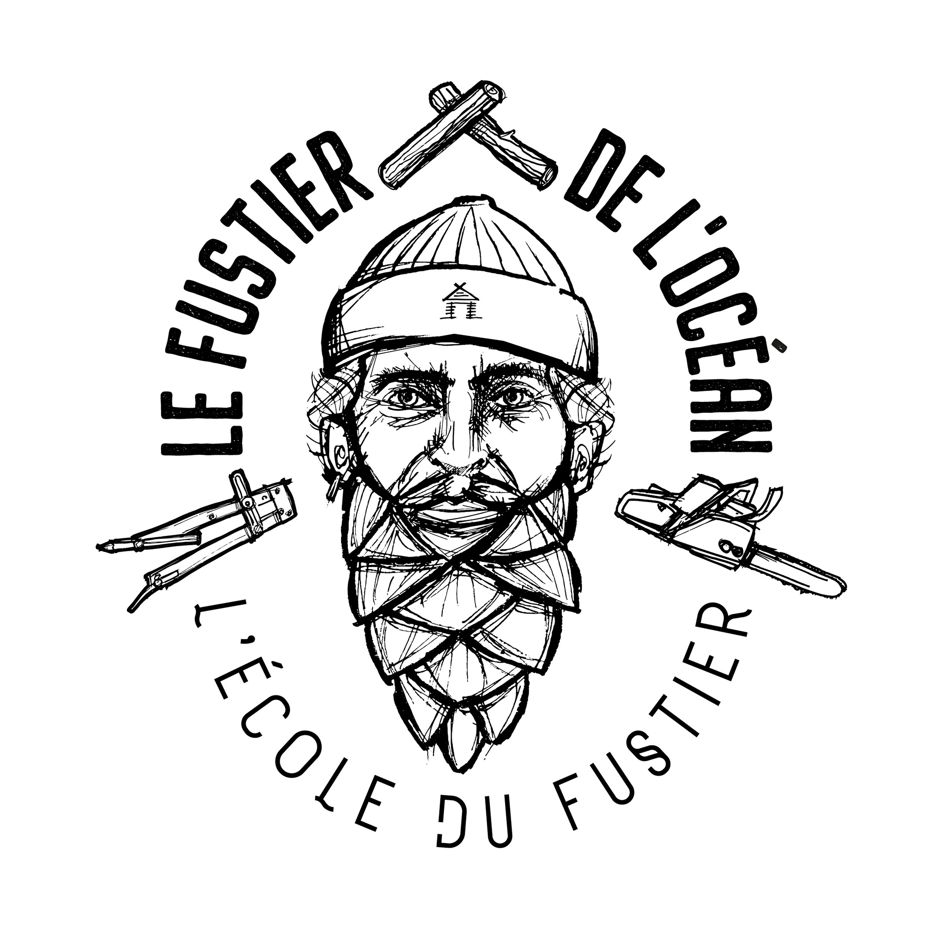 Le logo du Fustier de l'Océan en noir et blanc