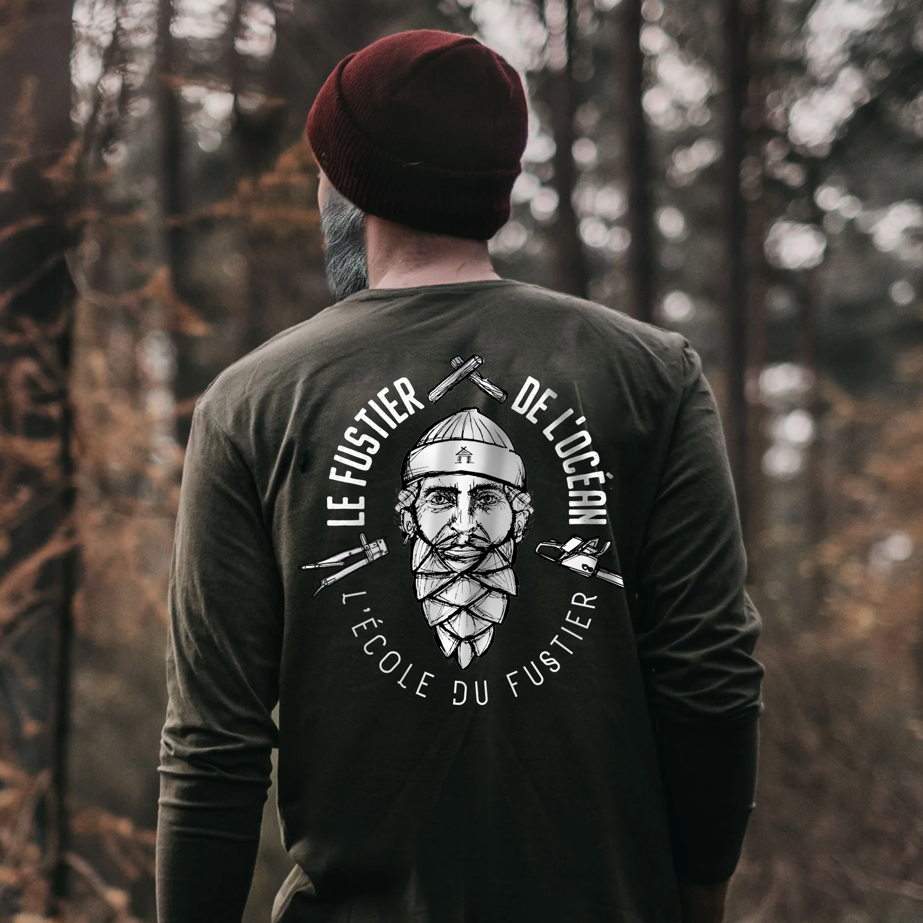 Marquage sur Tee-shirt à manche longue du logo du Fustier de l'Océan en flocage