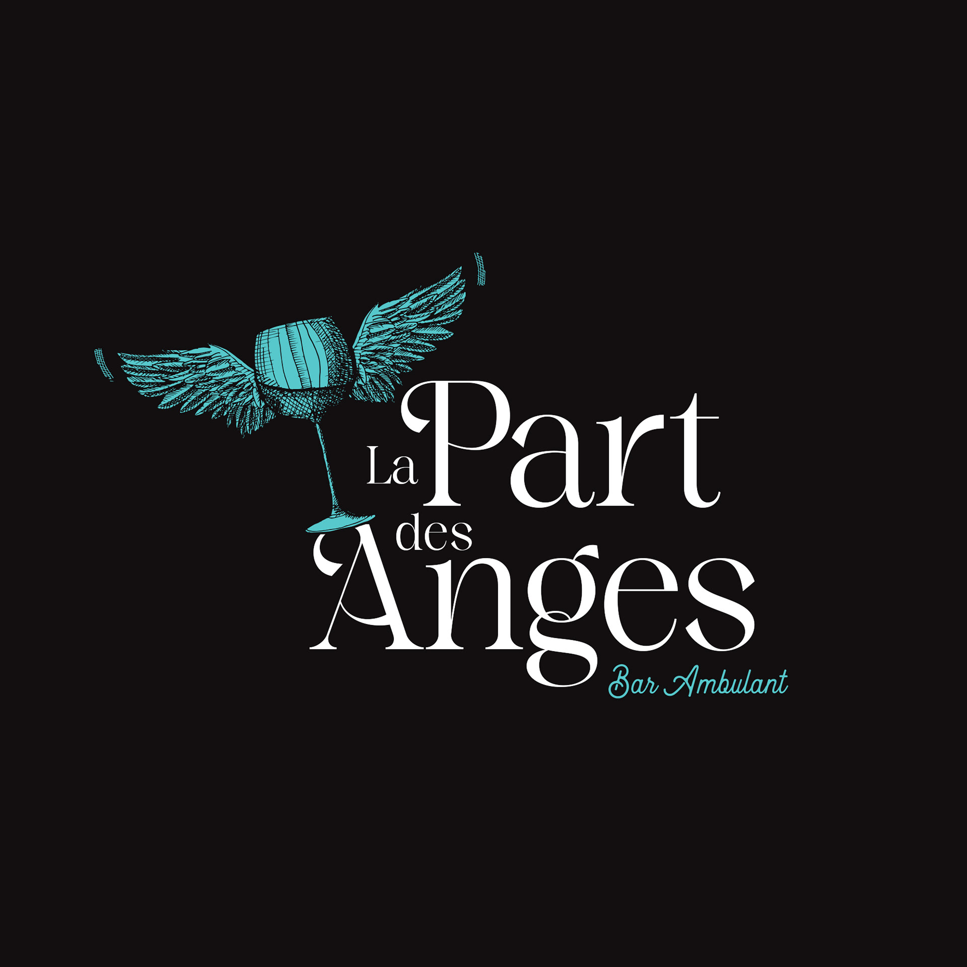 Logo sur fond noir pour le bar ambulant “La part des anges” Croquis logo ©Olivier Cochard “Le Graphiste Sauvage”