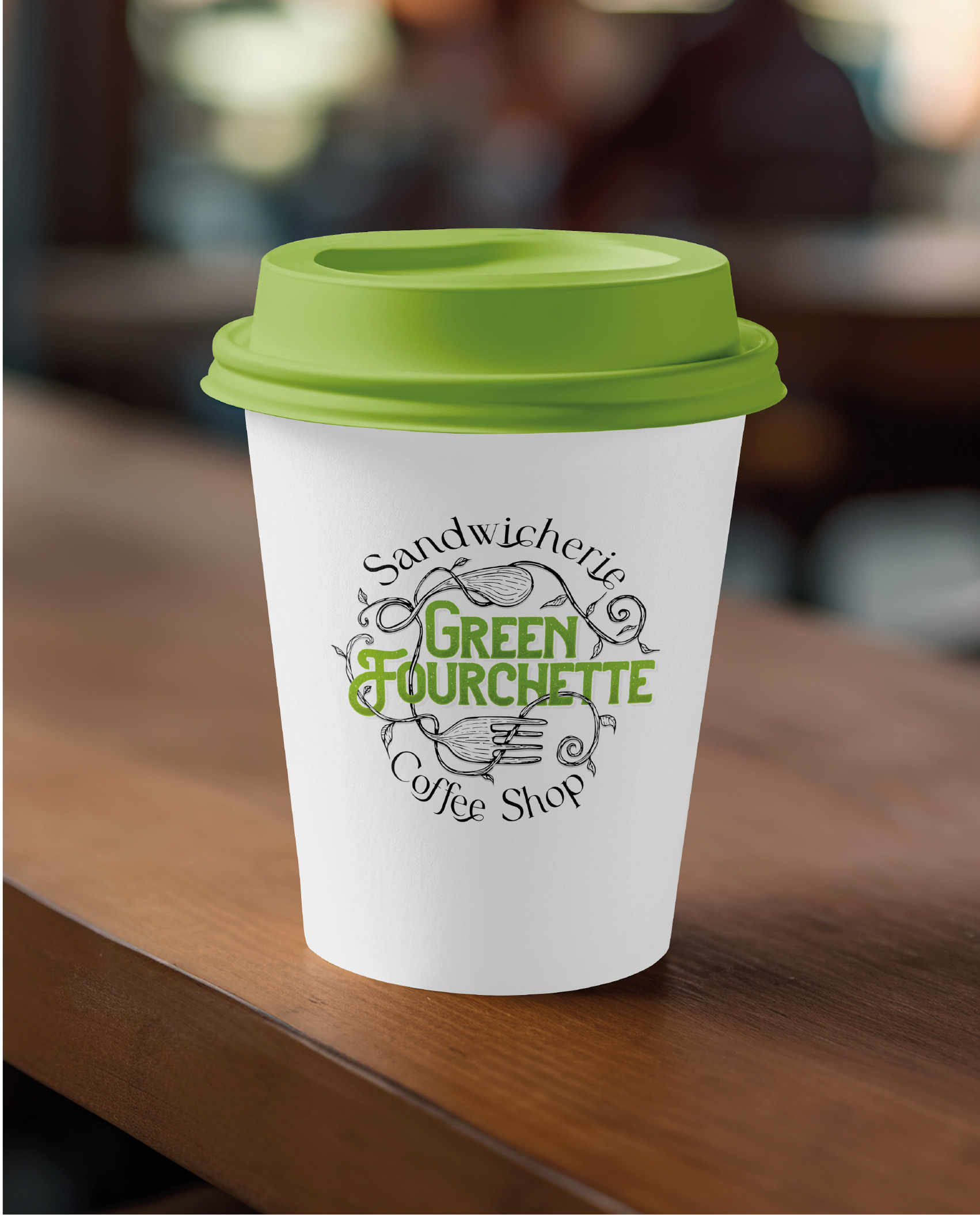 habillage gobelet café pour Green Fourchette (Restaurant, sandwicherie et Coffee Shop)