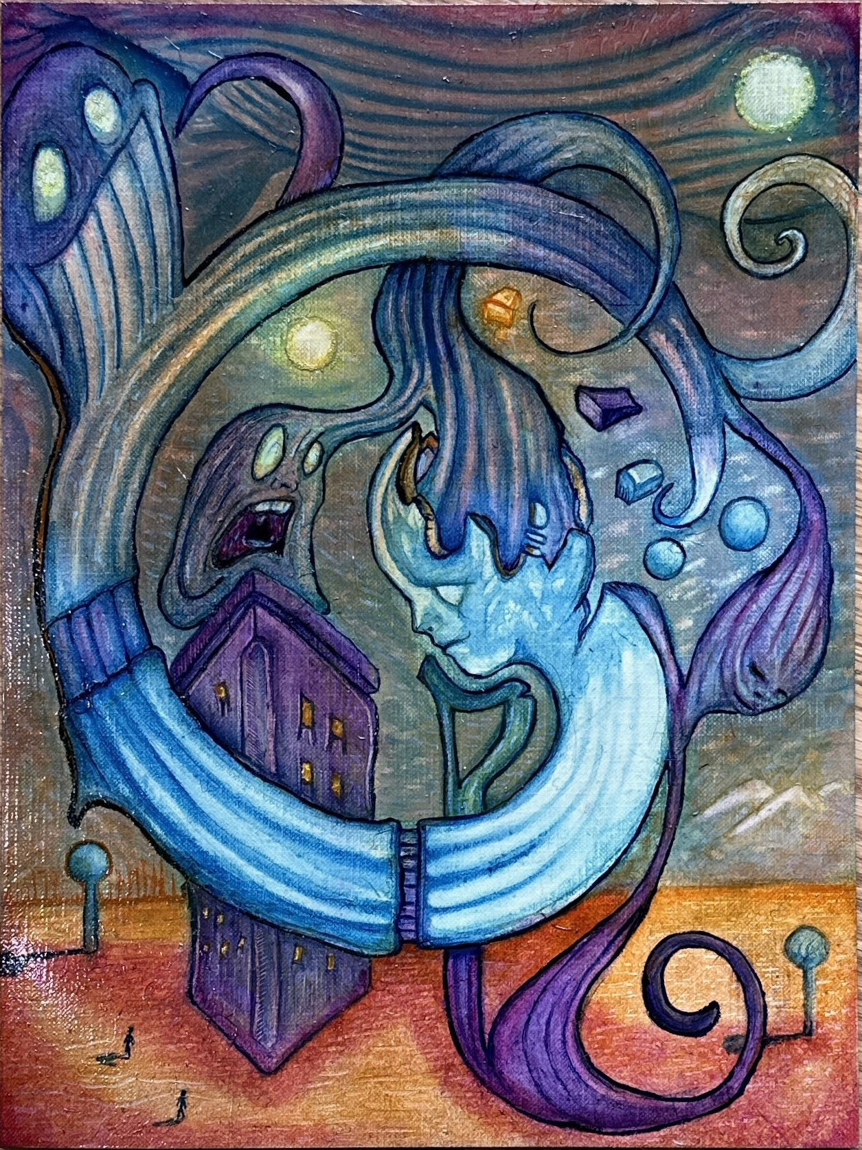 © Kevin Carroll | The City | 12” x 9” | Oil on canvas pad | 2022