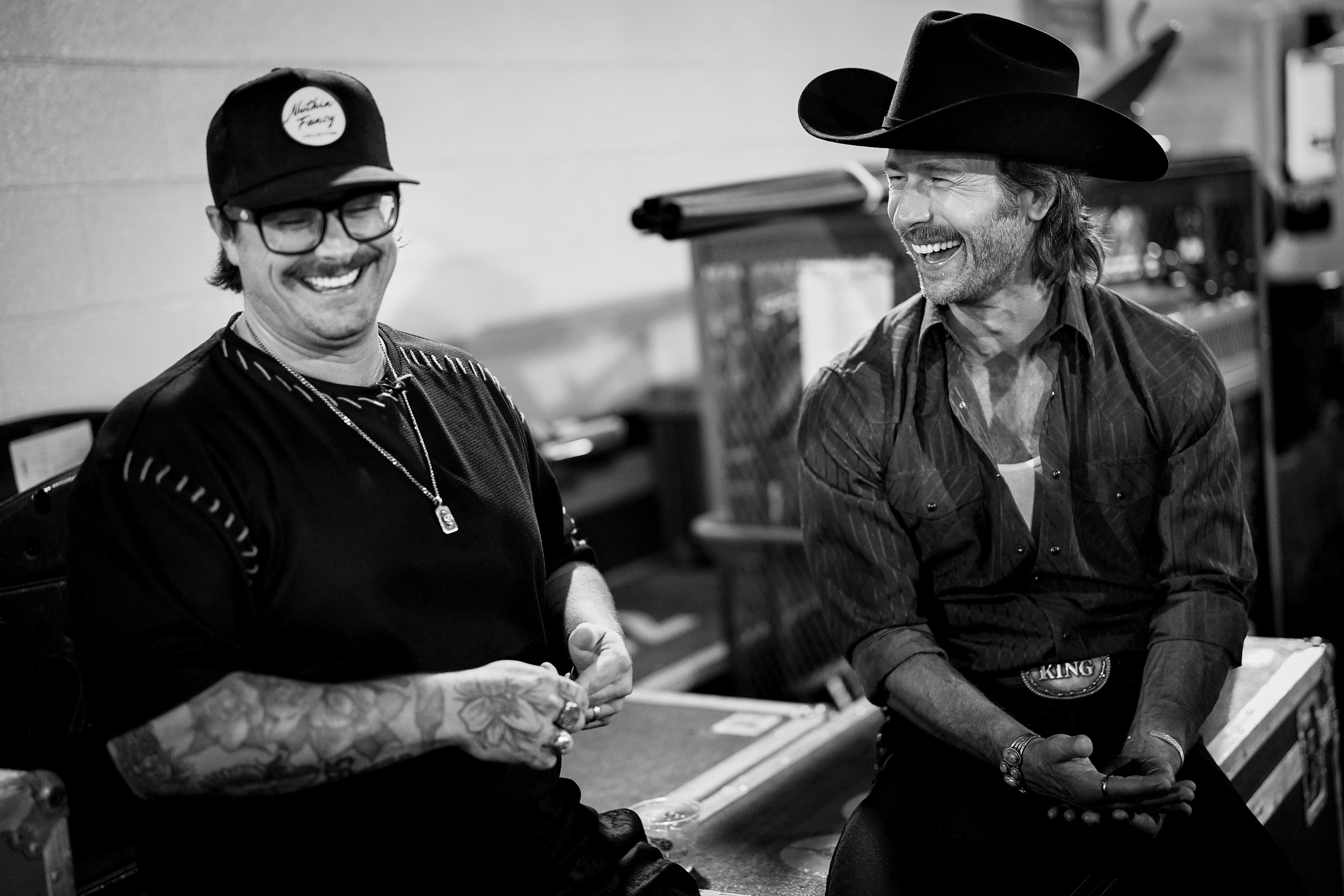 HARDY, left, and Glenn Powell, right, photographed backstage during night 4 of CMA Fest at Nissan Stadium in Nashville, Tenn., Sunday, June 7, 2026. 
