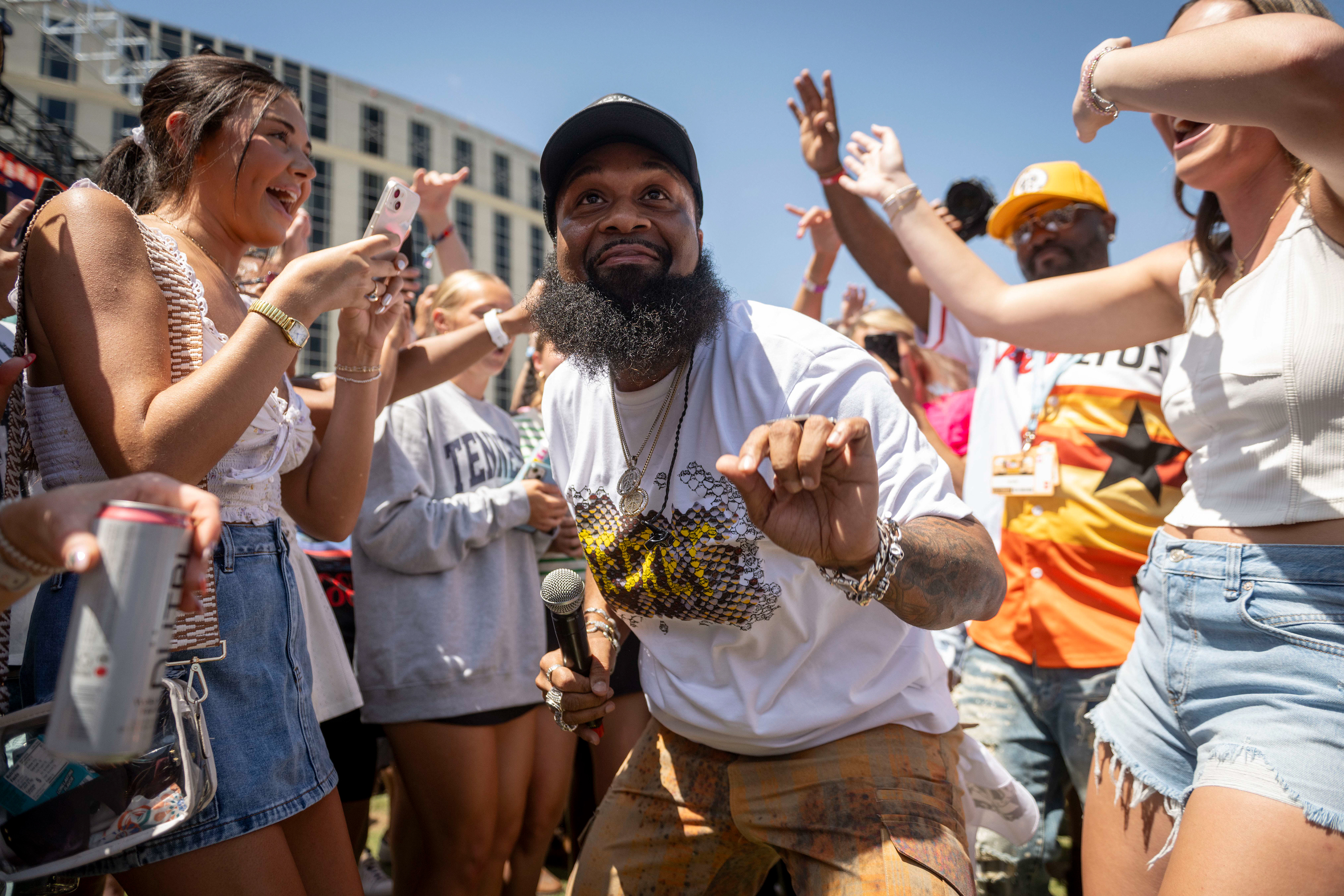 BLANCO BROWN interacts with fans during his performance at the Chevy Vibes stage during CMA Fest in Nashville, Tenn., Saturday, June 8, 2024.