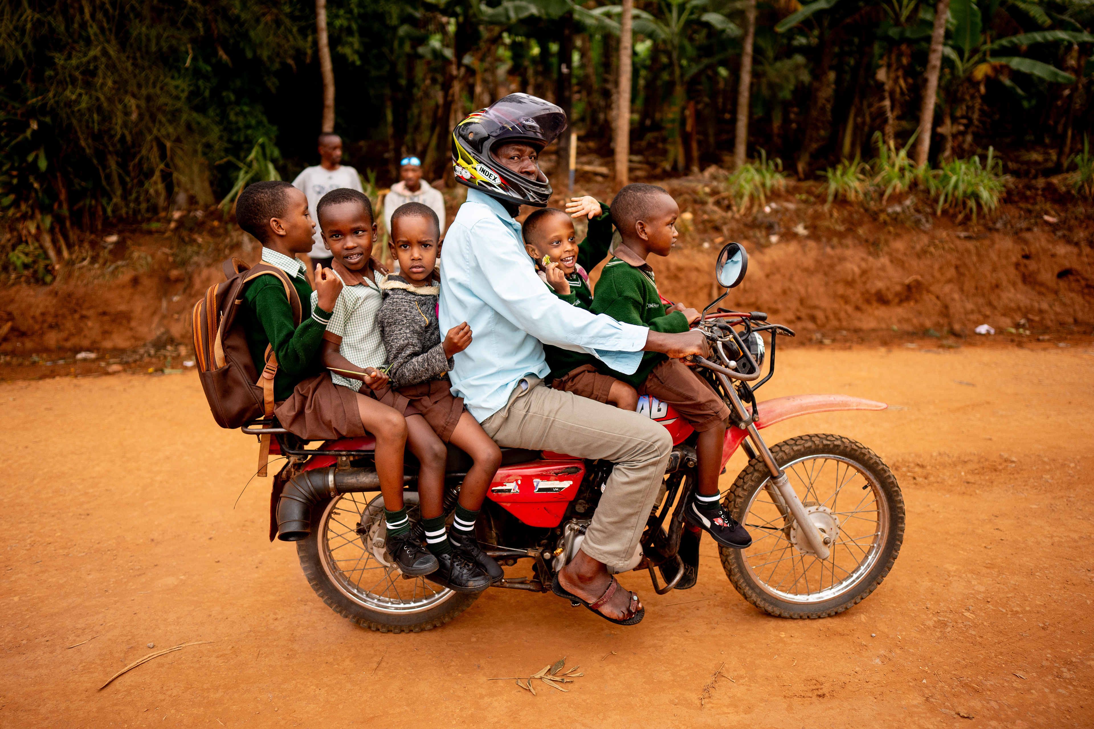 Primary students arrive for the day at the Hope Haven School near the Murindi Village in Kigali, Rwanda, Monday, March 3, 2025. 