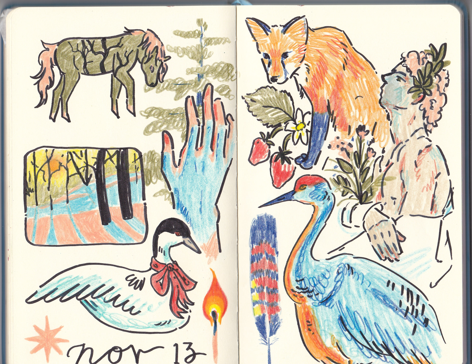 color pencil, ink pen