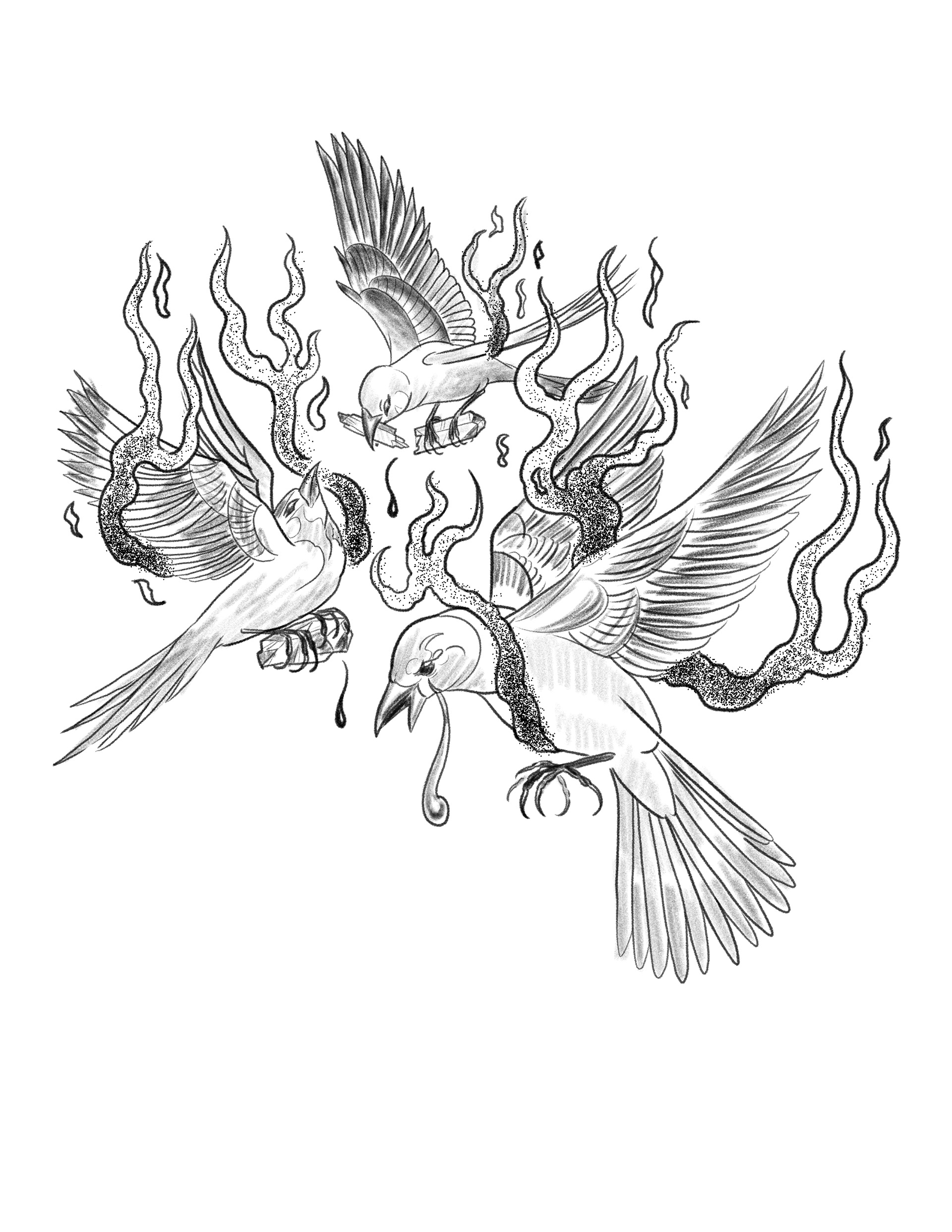 Saint Olga's Flaming Sparrows, for a tattoo
