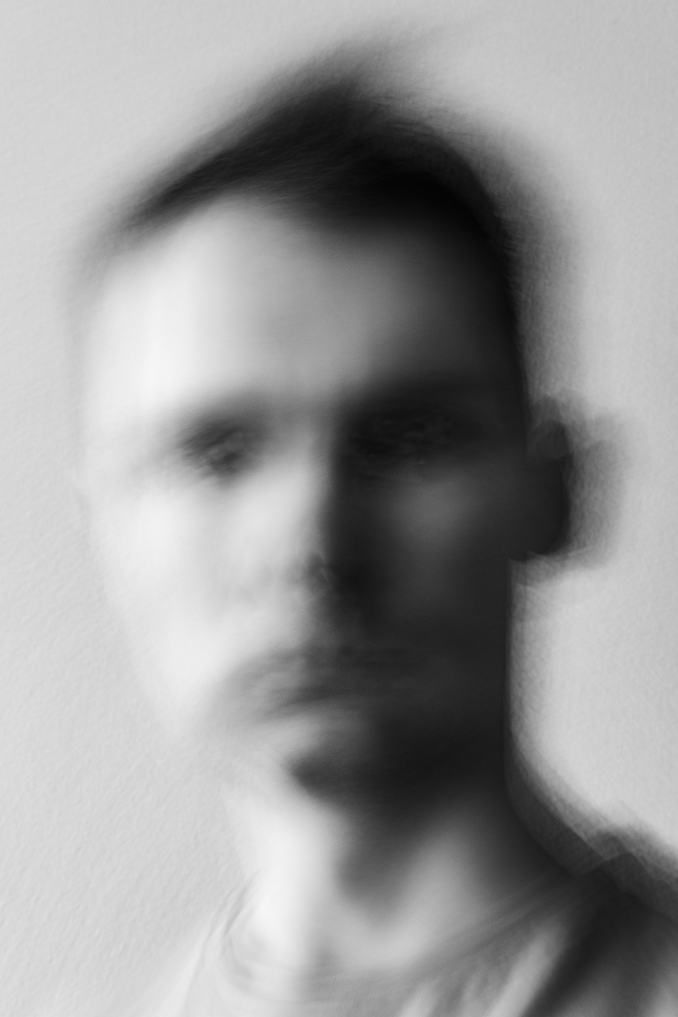ICM self-portrait photograph in black and white.