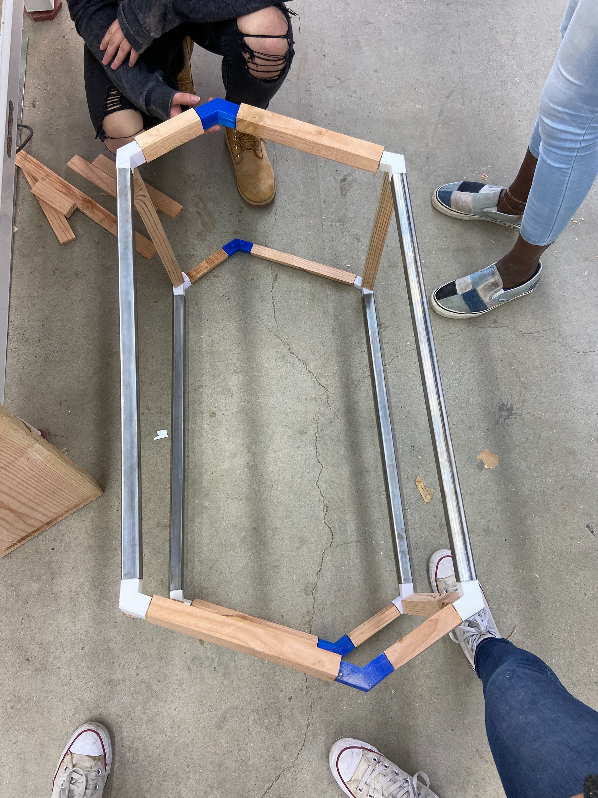 Assembling the Frame with the 3D Printing Nods, Steel and Wooden Bars