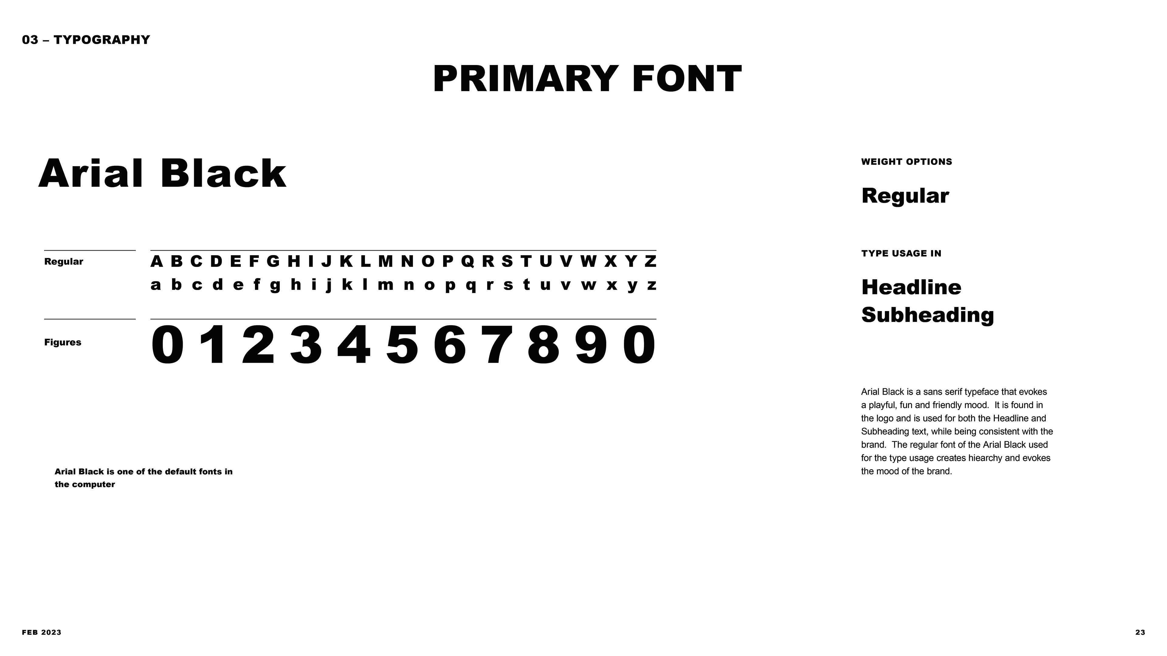 This slide of the presentation showcases what the primary font being used for the logo.