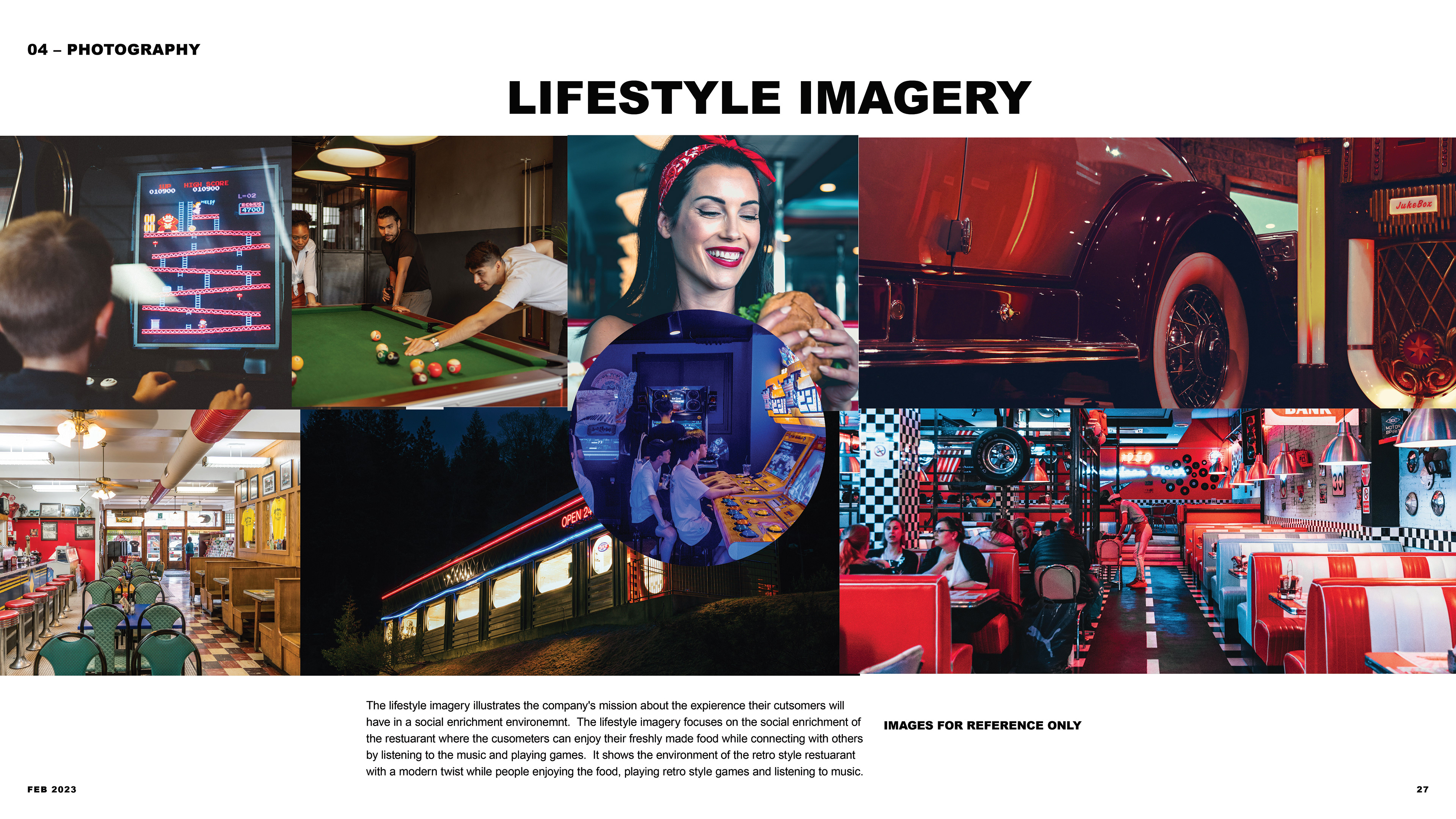 This slide of the presentation showcases the images of what the lifestyle will be like when eating a meal from the Flip'N Your Lid Burger diner.