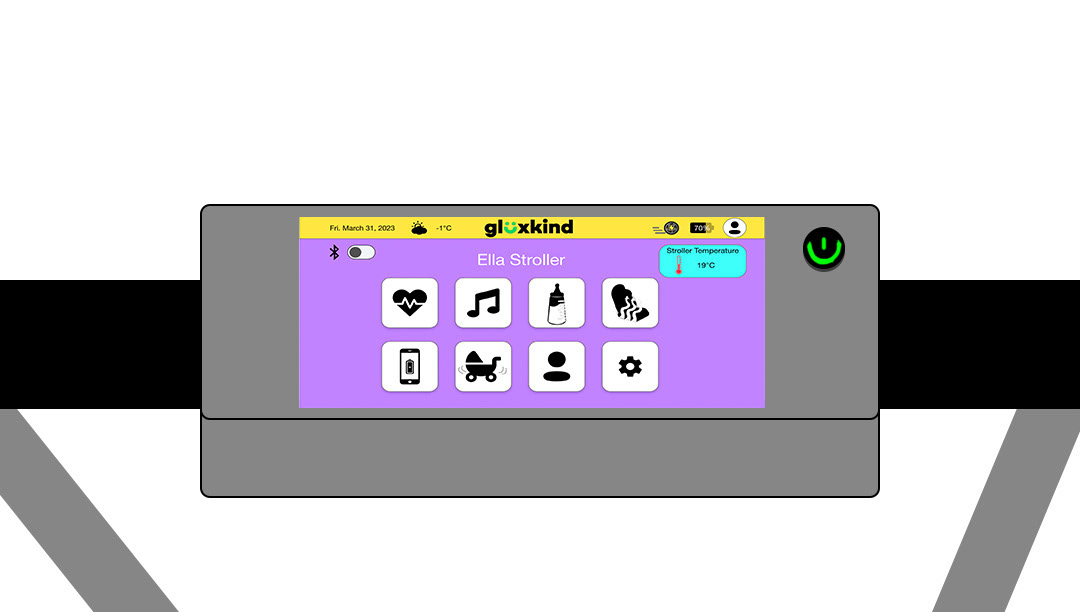 Mockup of the improved UI design on the screen on the handle bar onfor the baby stroller