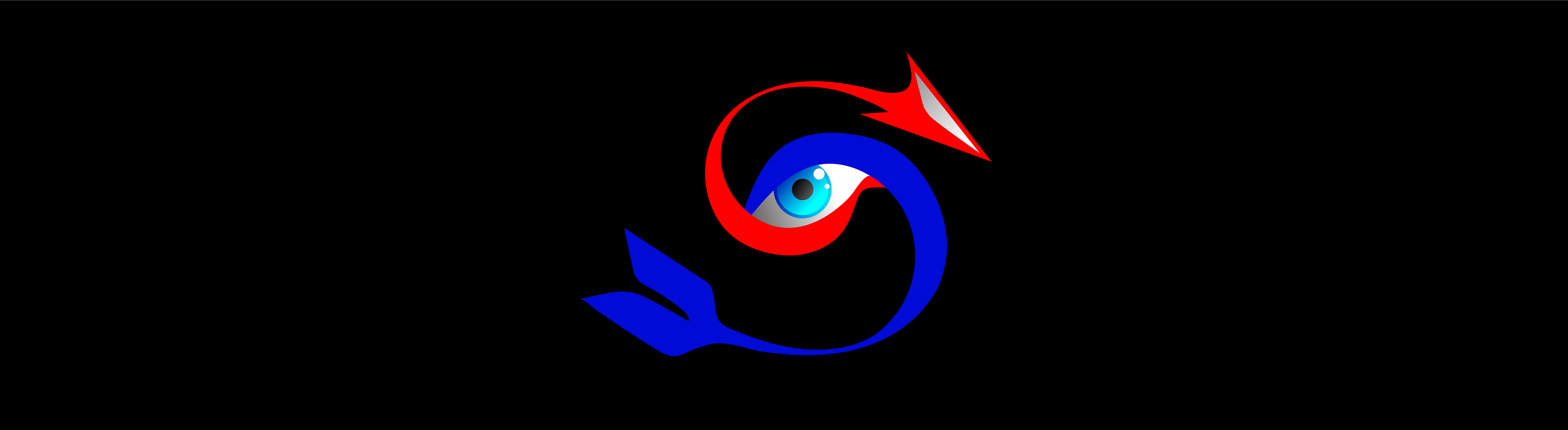 An arrow in a shape of a letter S. The top half of the arrow is in a red colour and the bottom half of the arrow is in a blue colour.  There is an eye in the middle of the logo where it's eye is open and the iris of the eye is in a light blue colour.