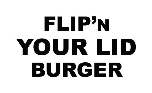 It’s a wordmark where the words Flip’N, Your Lid and Burger are in a knight black colour. The background colour of the wordmark is in a smooth white colour.