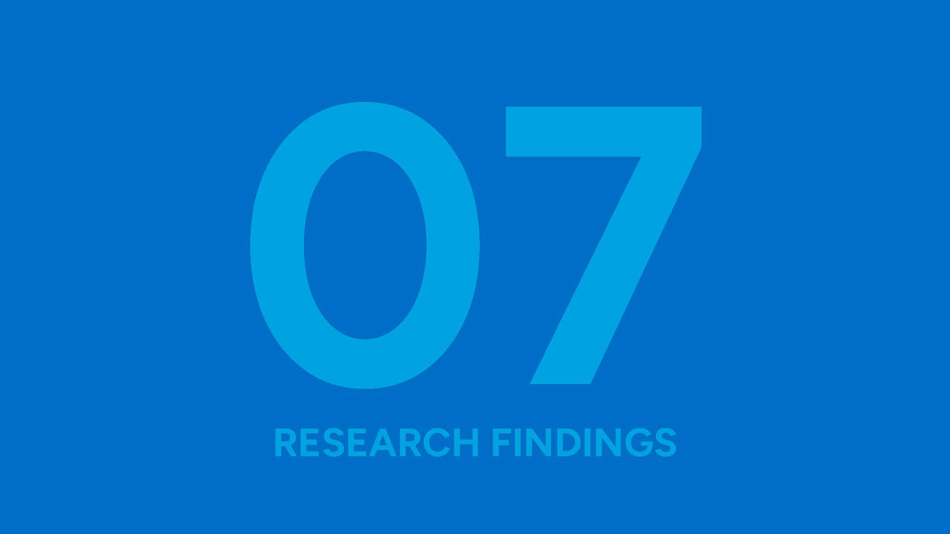This slide of the presentation slide is in a blue colour where number 7 and the words Research Findings and the background colour is in a blue colour.