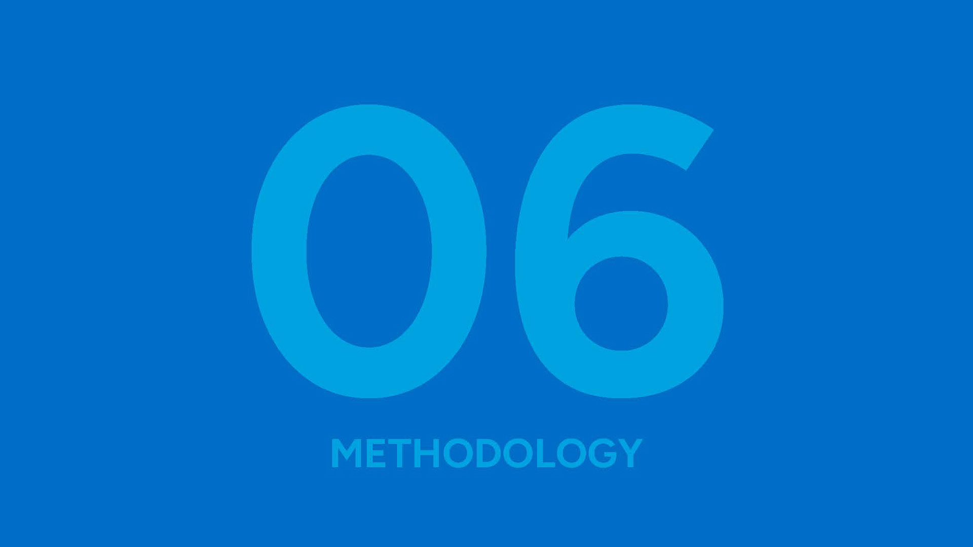 This slide of the presentation slide is in a blue colour where number 6 and the words Methodology and the background colour is in a blue colour.