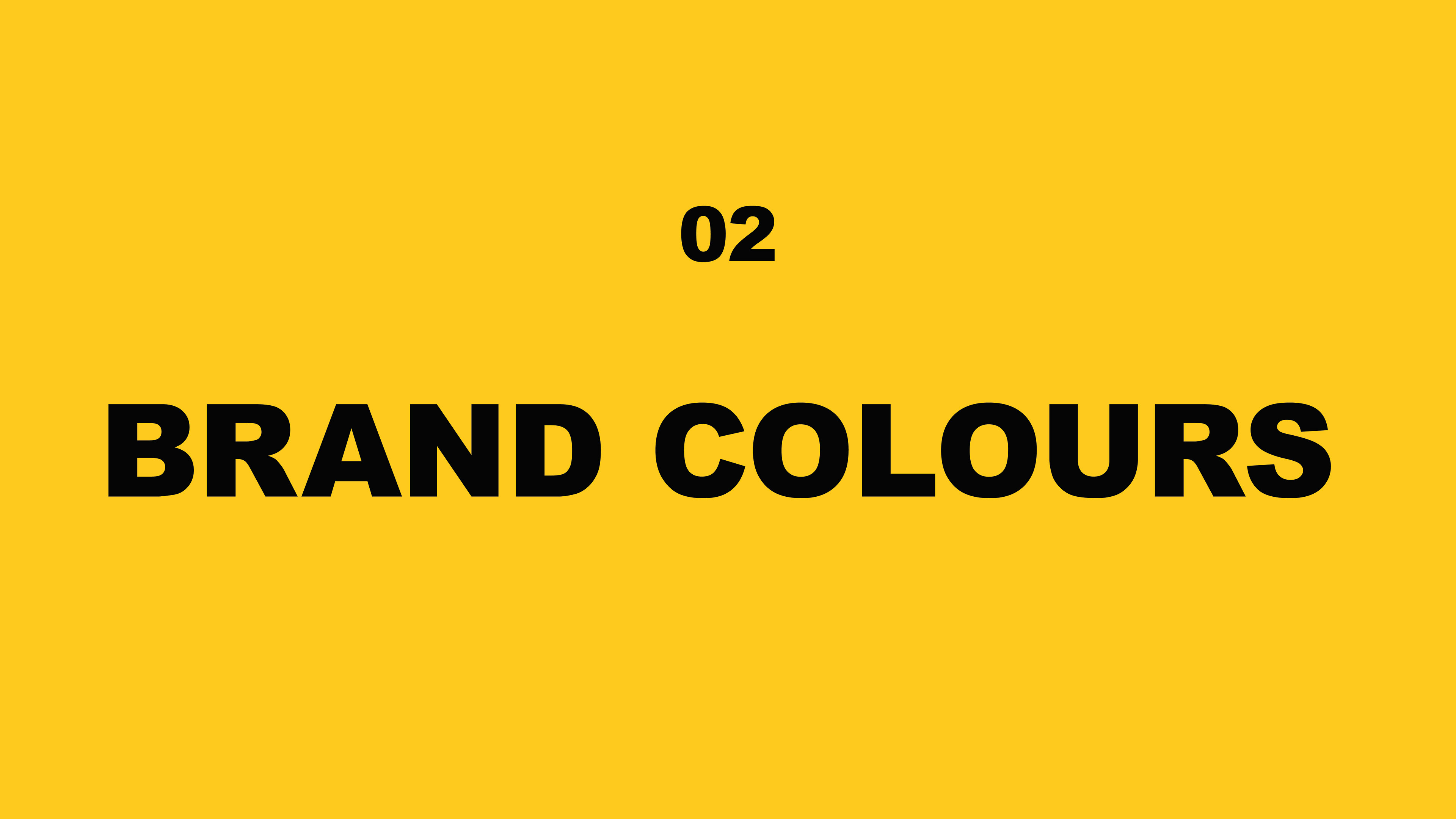 This slide of the presentation has the word Brand colours including o2 in a black colour and the background colour in a yellow colour.