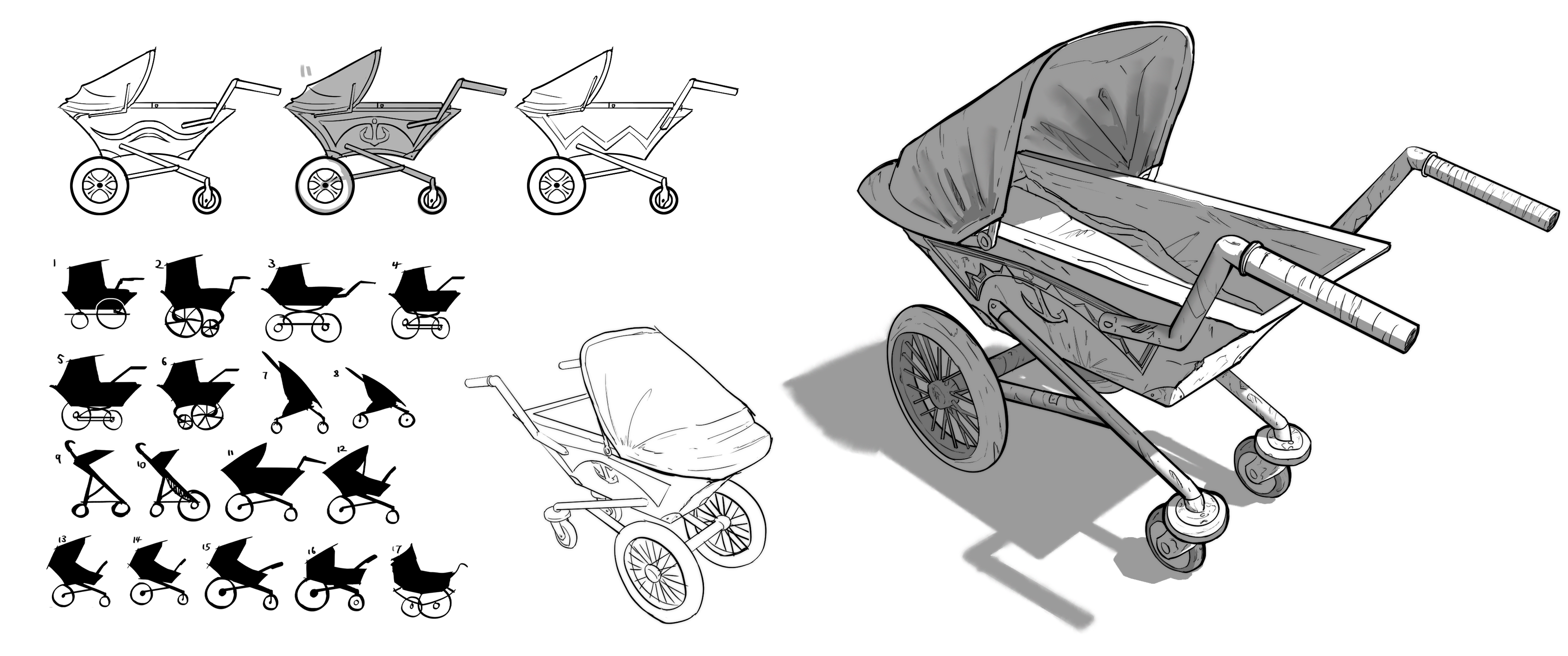 the baby pram in which the suitcase lands in