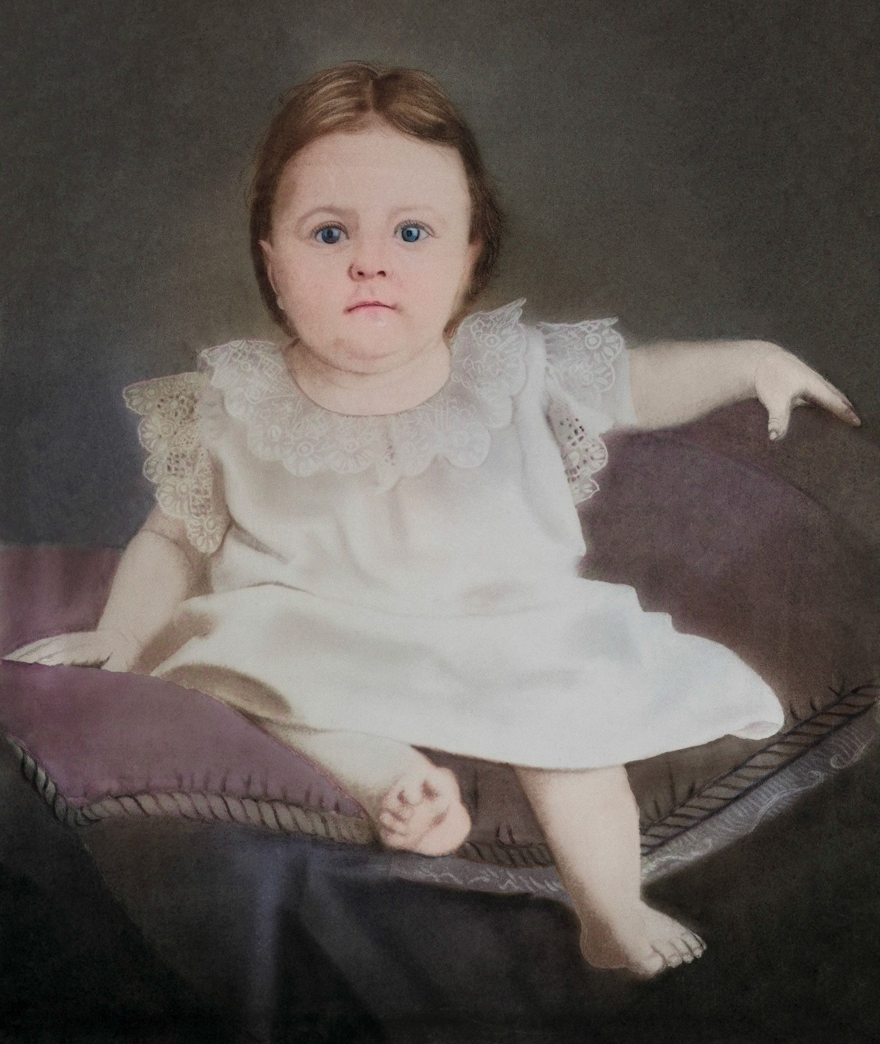 Digital repair of missing areas, tears, and other defects. Colorize image.