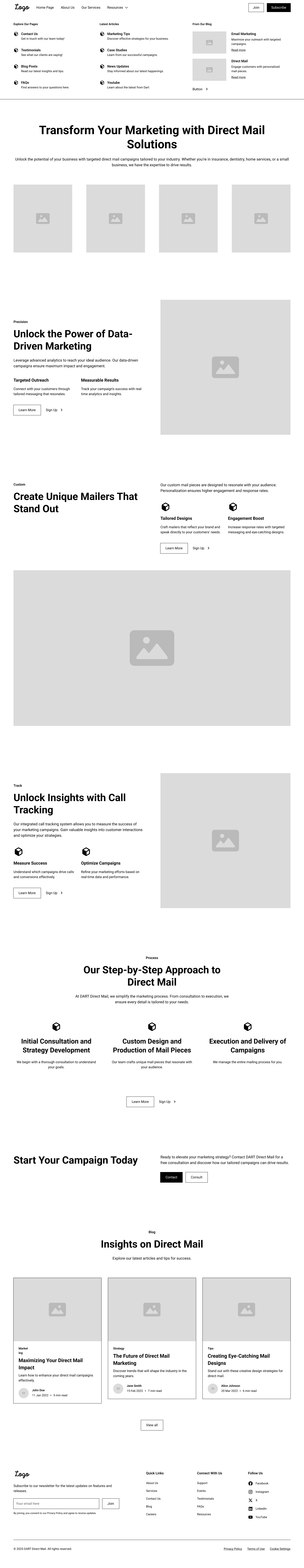 Homepage wireframe: 1st draft